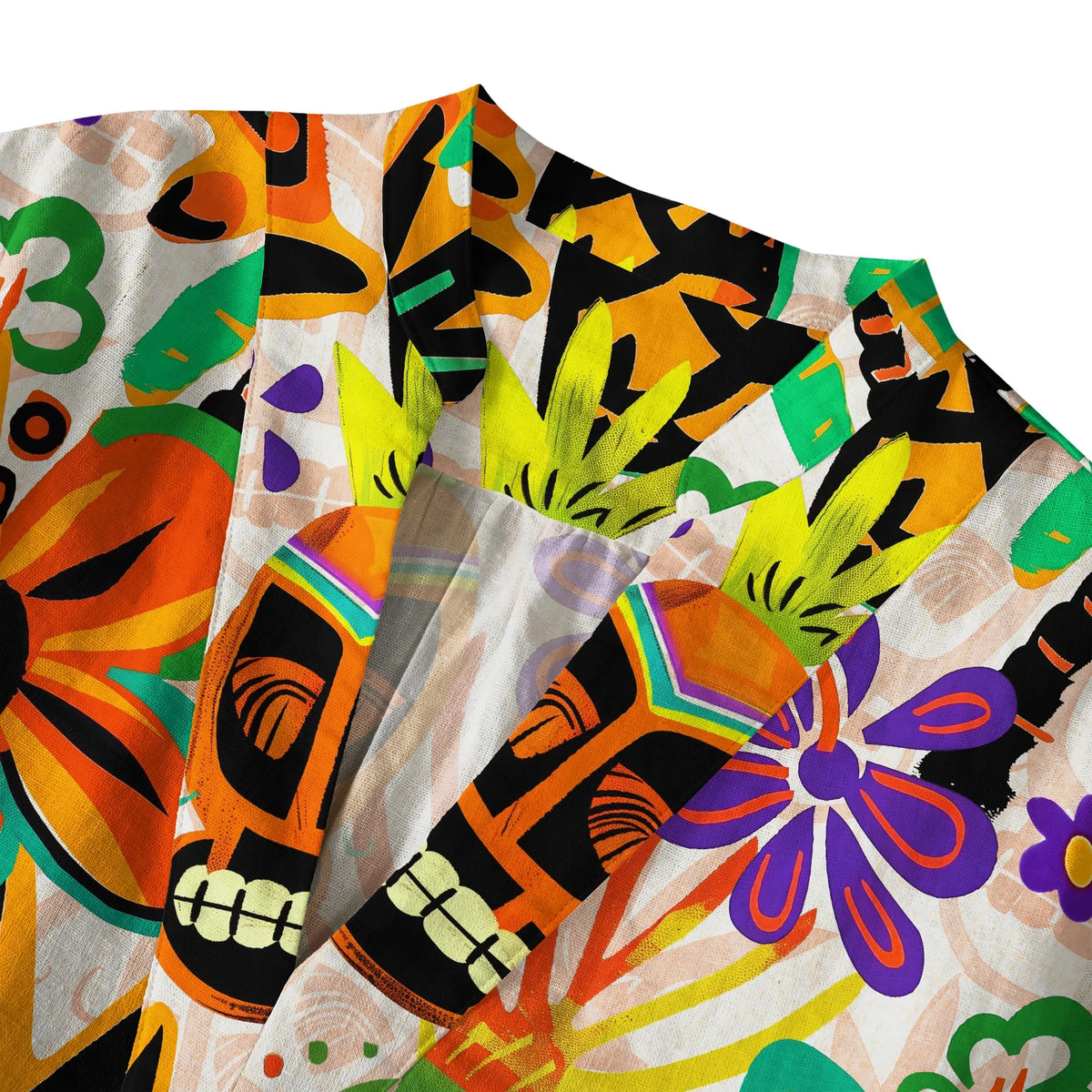 Yiume Tiki Totem Women's Blouse, orange, tropical print, V-neck