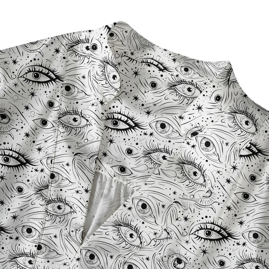 Women's blouse with eye and star print, white lyocell fabric