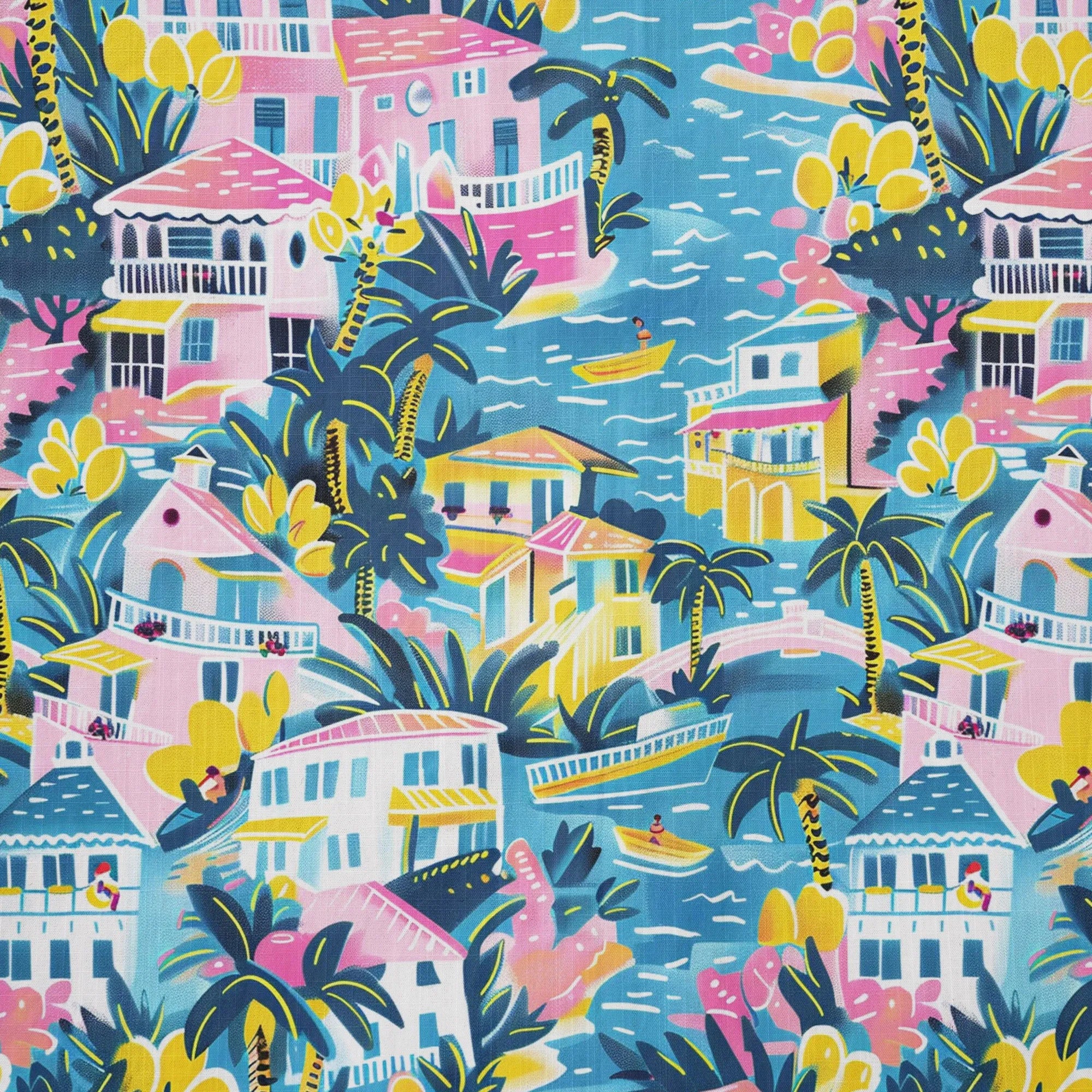 Authentic Tropical Town Print Men's Shirt
