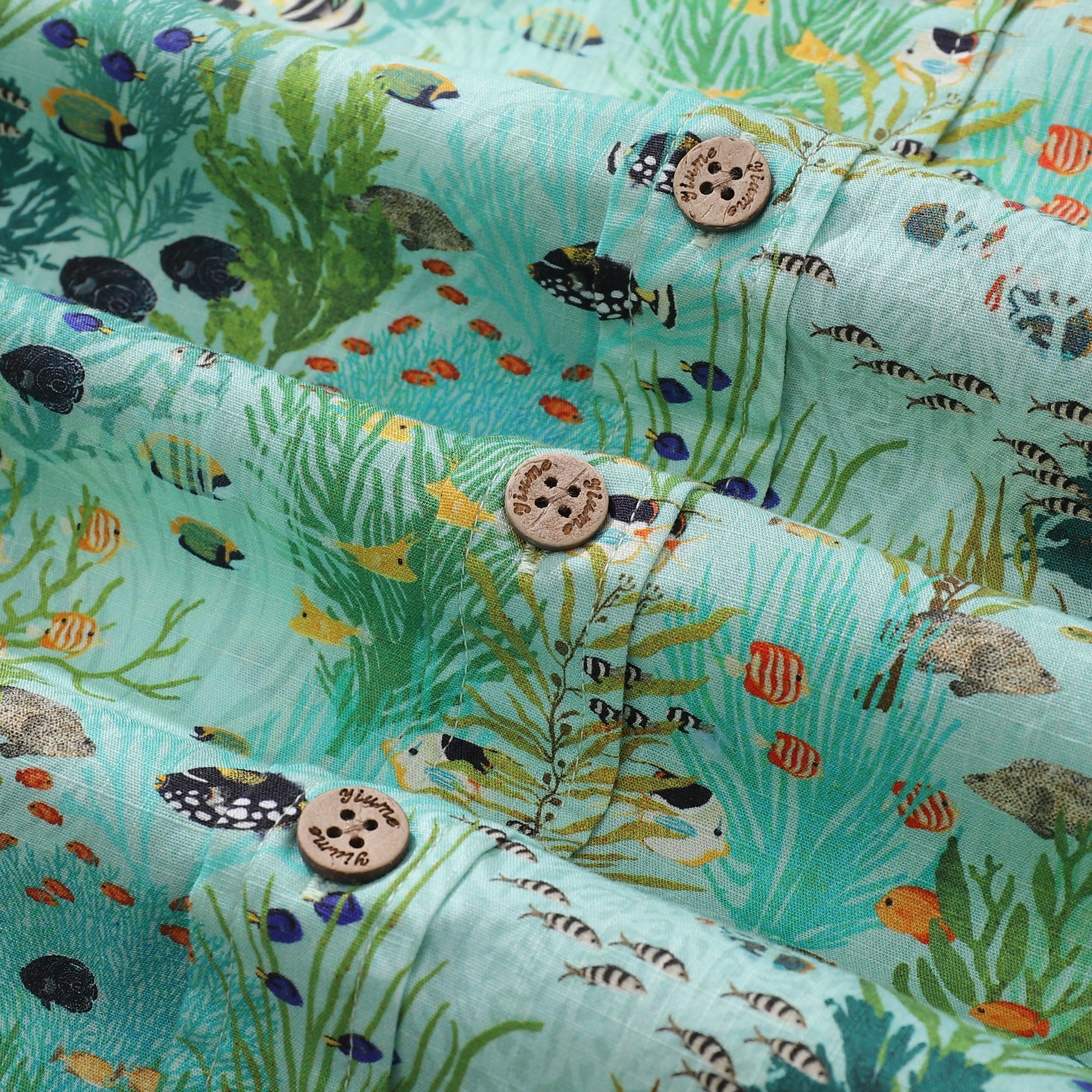 Grünes Hawaiianisches Hemd für Männer Tropische Fisch Hemd Knopfverschluss Kurzarm 100% Baumwolle Hemd