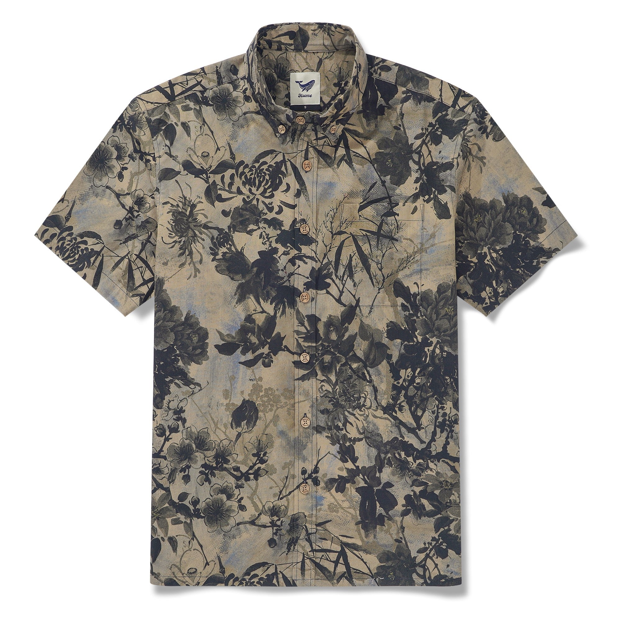 Men's Hawaiian Shirt Short Sleeve Button-down 100% Cotton Brown Aloha Shirt