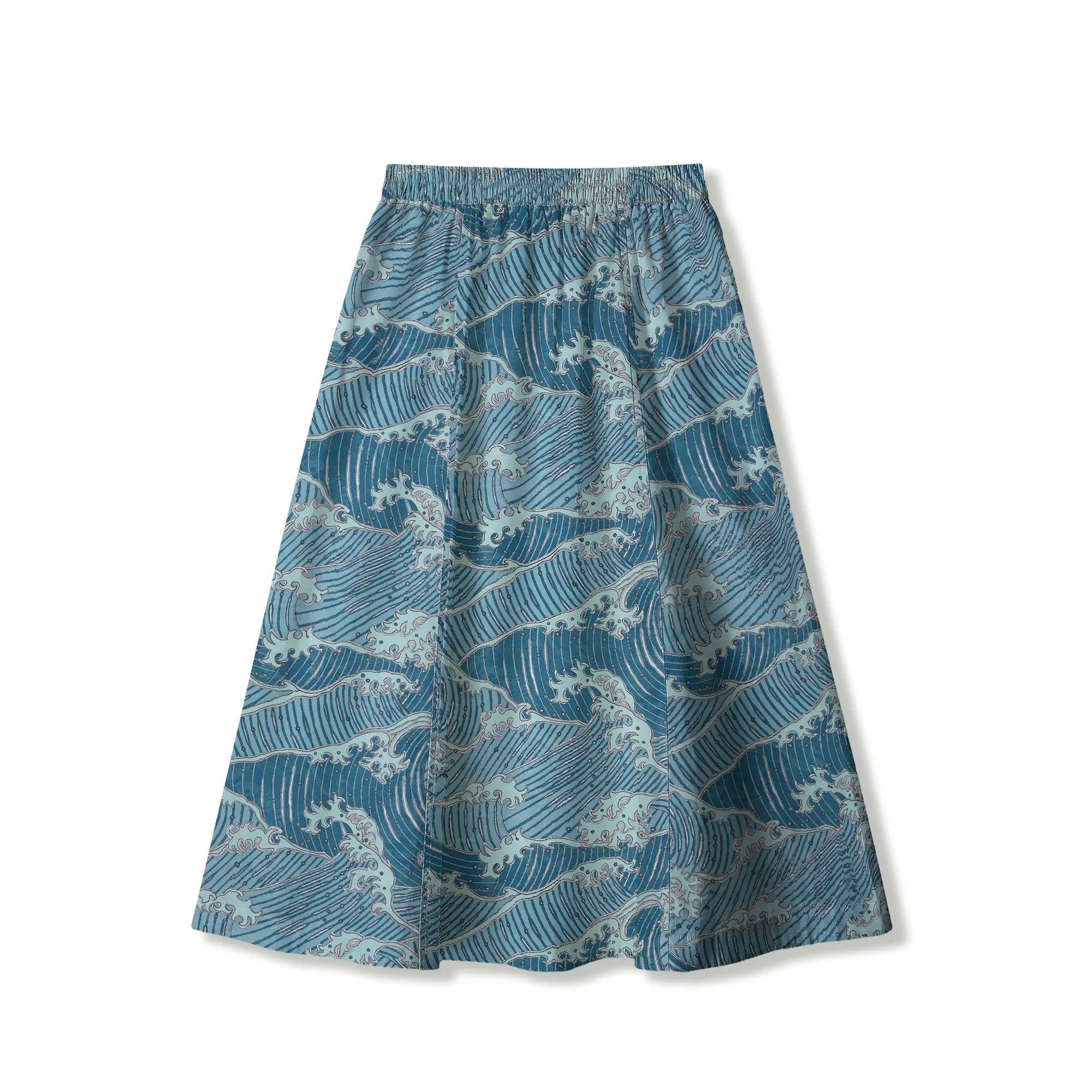 Women's skirt with elastic waist and blue wave pattern