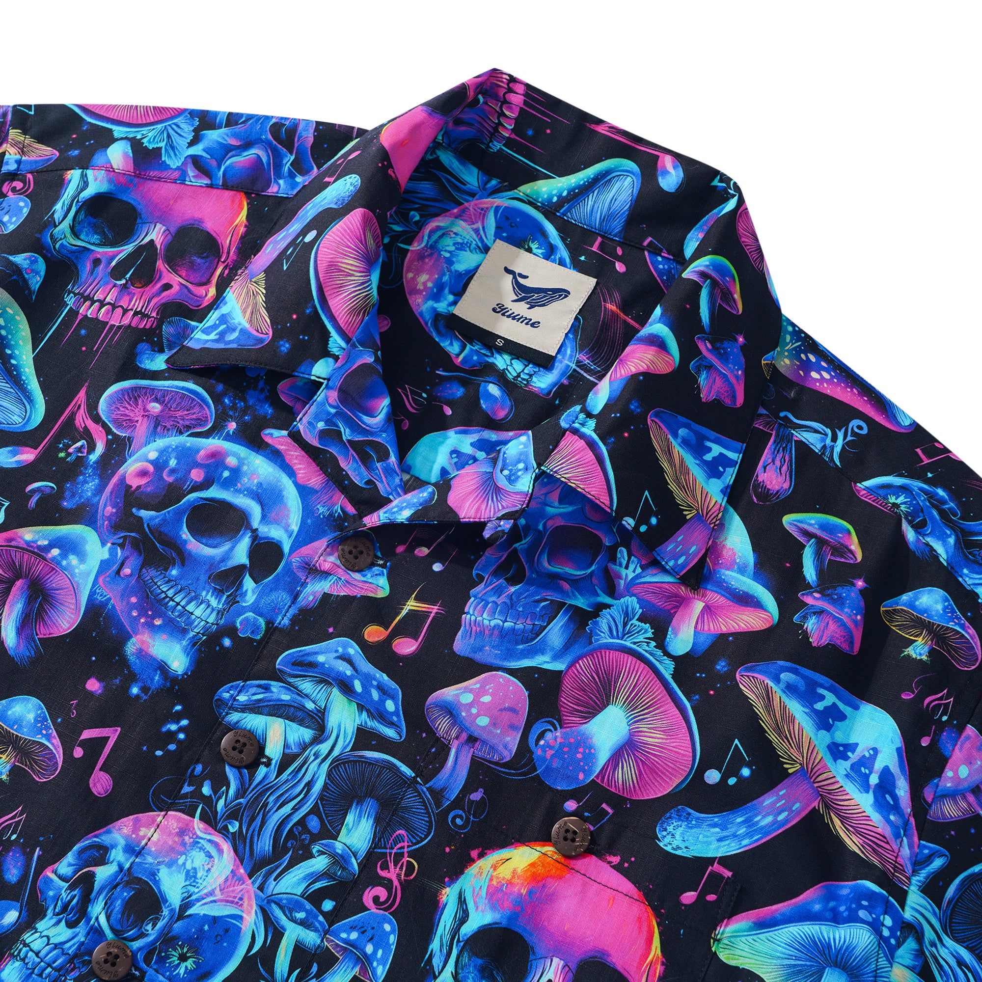 Herren Hawaii-Hemd Kurzarm Camp-Kragen 100% Baumwolle Blau Aloha Psychedelischer Groove