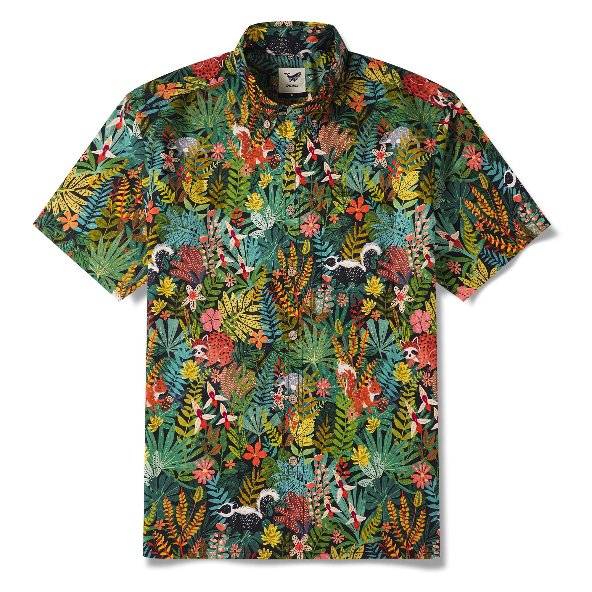 Men's Hawaiian Shirt Short Sleeve Button-down 100% Cotton Green Aloha Forest Fairytale