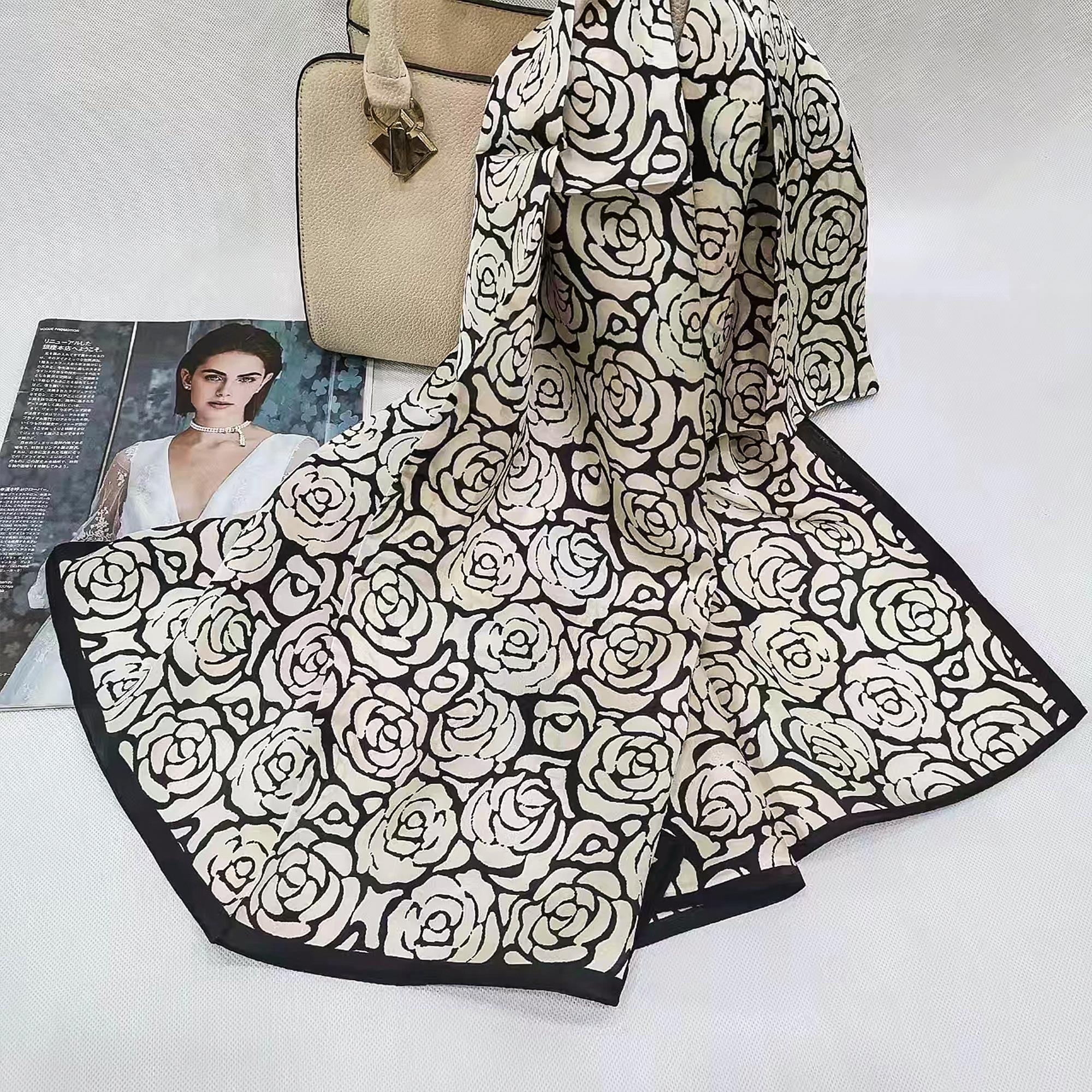 Écharpe Oblongue Florale 100% Soie de Murier Roses Intemporelles