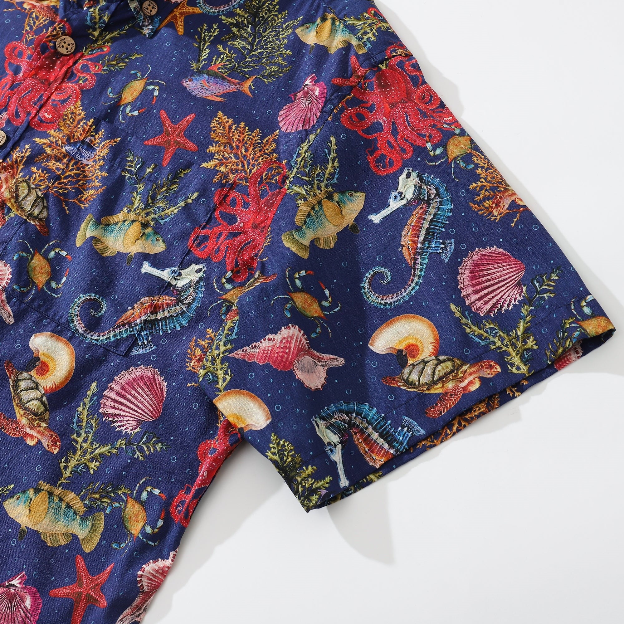 Dark Blue Fish Shirt Men's Marine Life Hawaiian Shirt Button-down Cotton Shirt Marine Life (dark Blue)