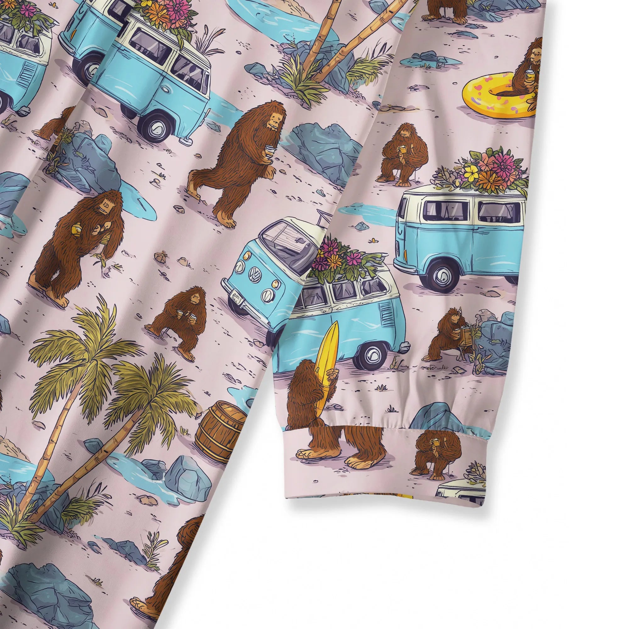 Women's Aloha Pink art shirt with Bigfoot, 3/4 sleeve, V-neck