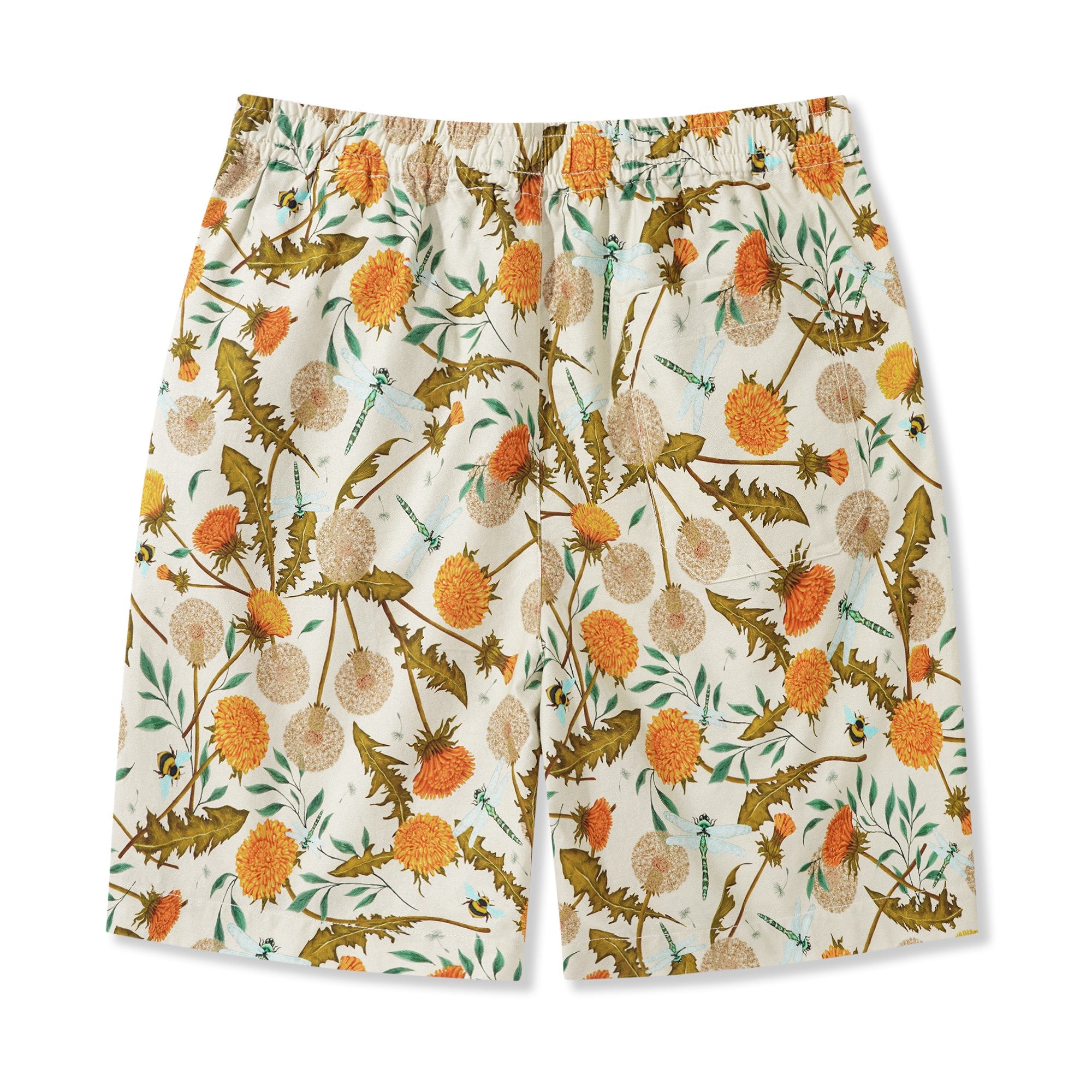 Men's Printed Floral Drawstring 100% Cotton Yellow Aloha Dandelions And Dragonflies By Silver Steer Design