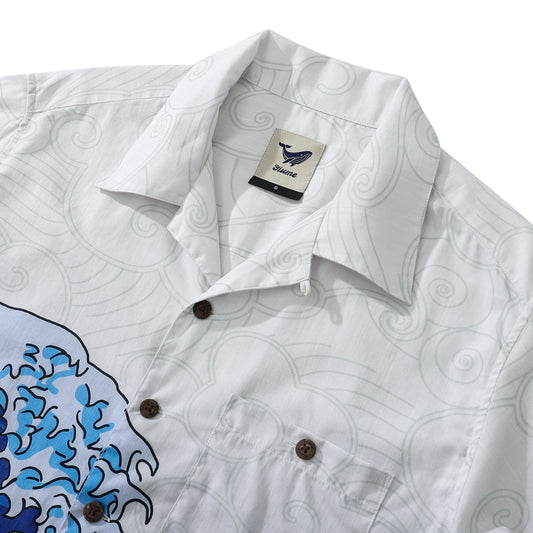 Wave Hawaiian Shirt For Men Japanese Aloha Shirt Cotton Short Sleeve Camp Shirt Japanese Ukiyo-e