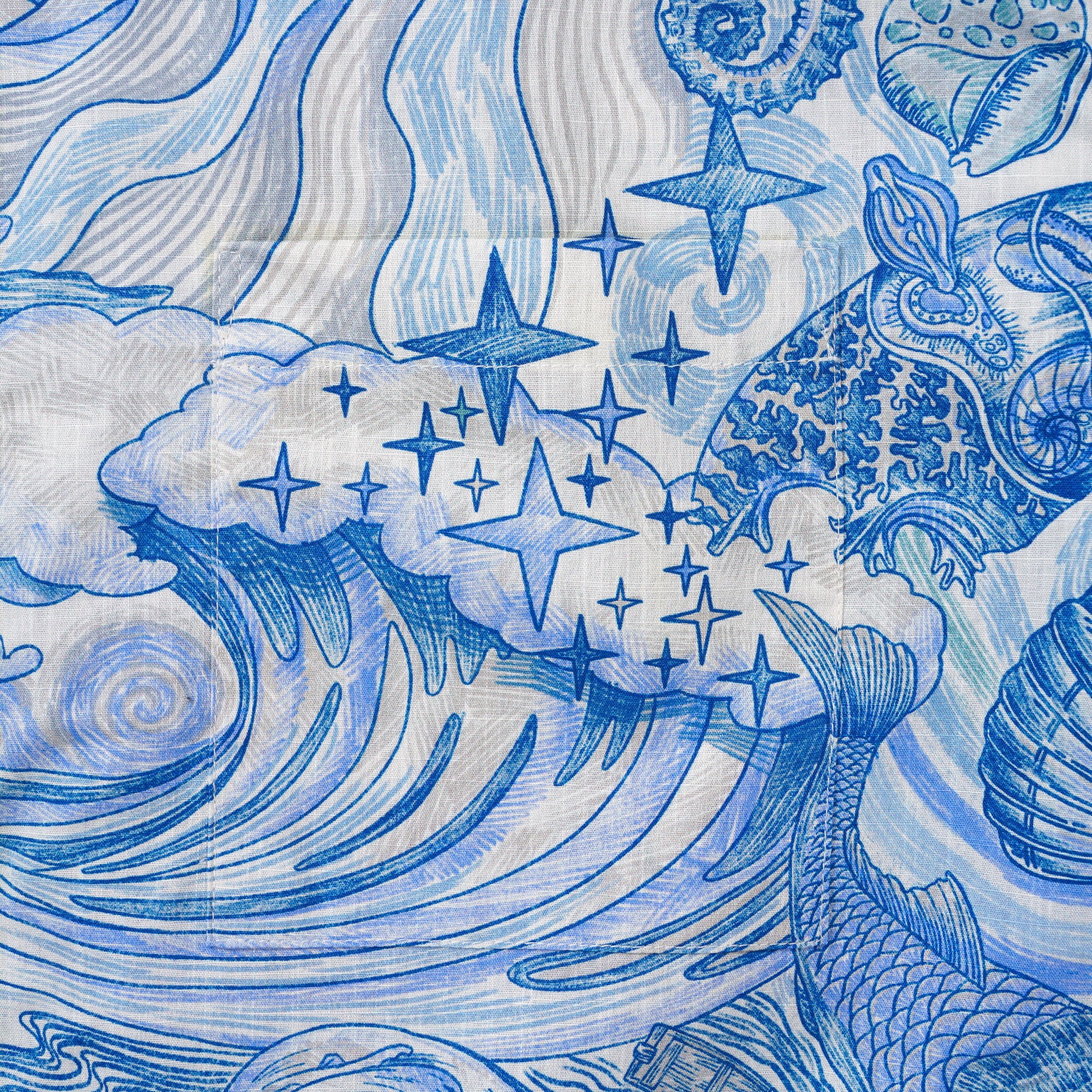 Chemise hawaïenne pour homme à manches courtes, boutonnée, 100 % coton, bleue, Aloha Rêve de l'Océan