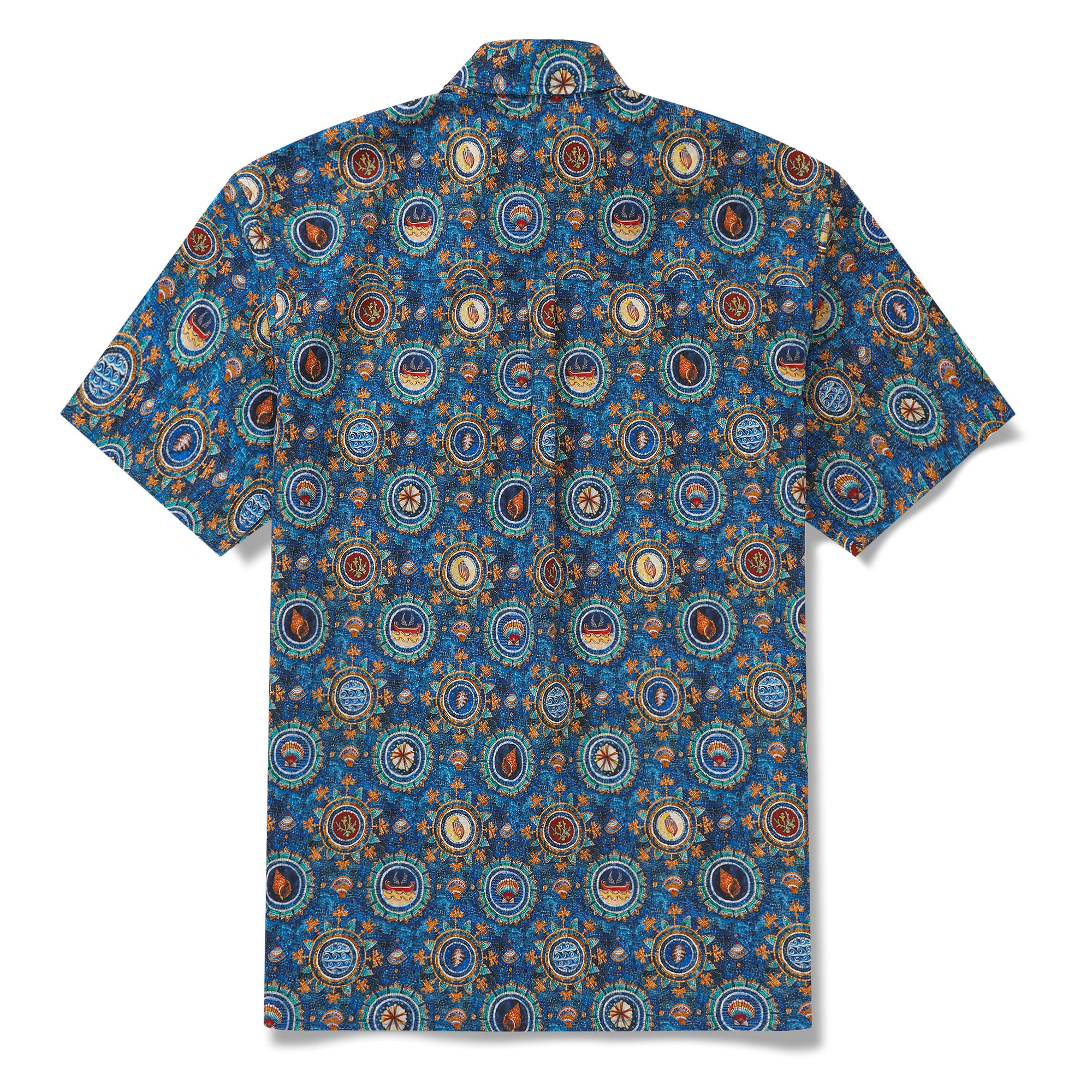 Herren-Hawaiian-Hemd Kurzärmel Button 100% Baumwollblau Aloha Shell Mosaic