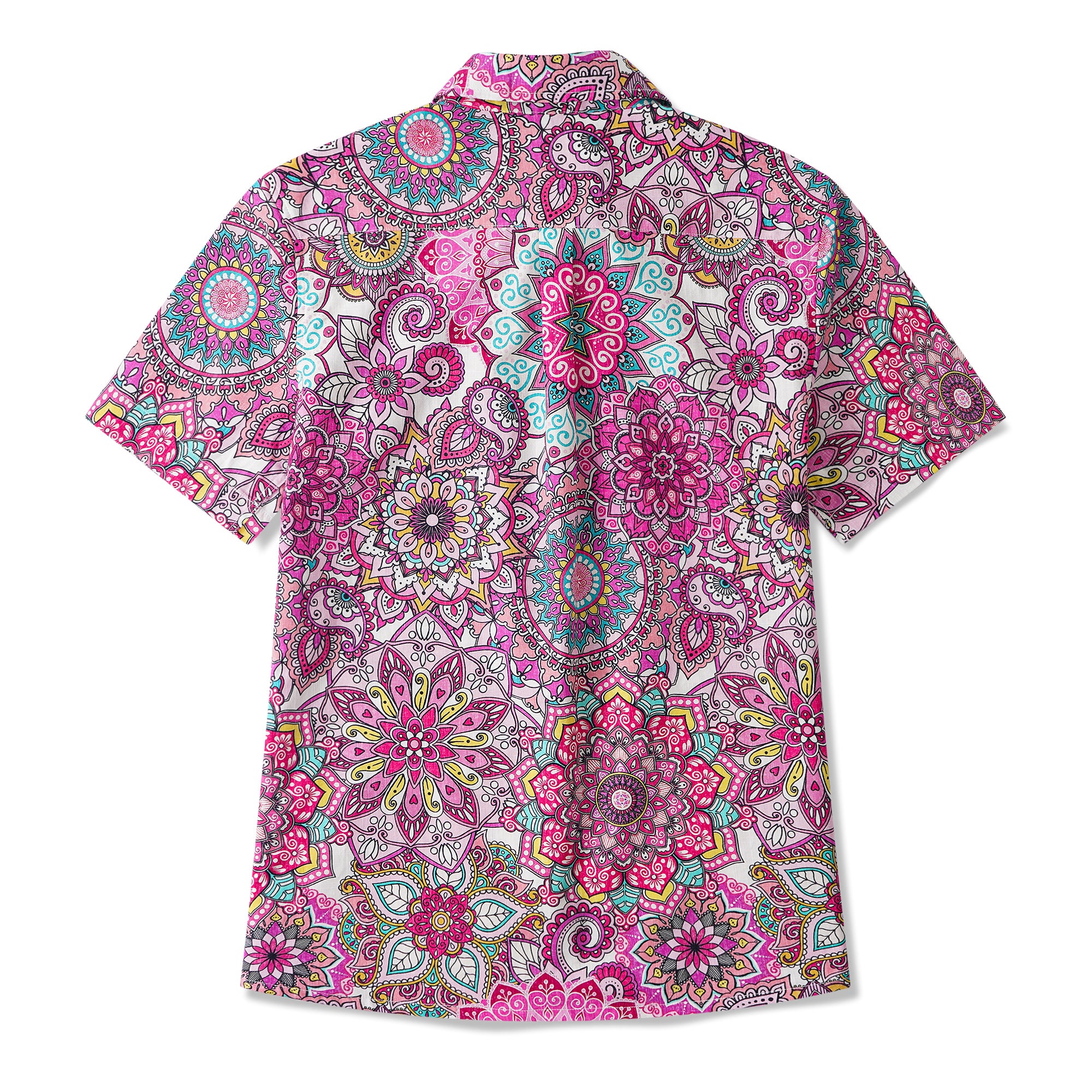 Valentine's Day Pink Mandala 100% Cotton Women's Short Sleeve Button-up Shirt Red Aloha Hawaiian