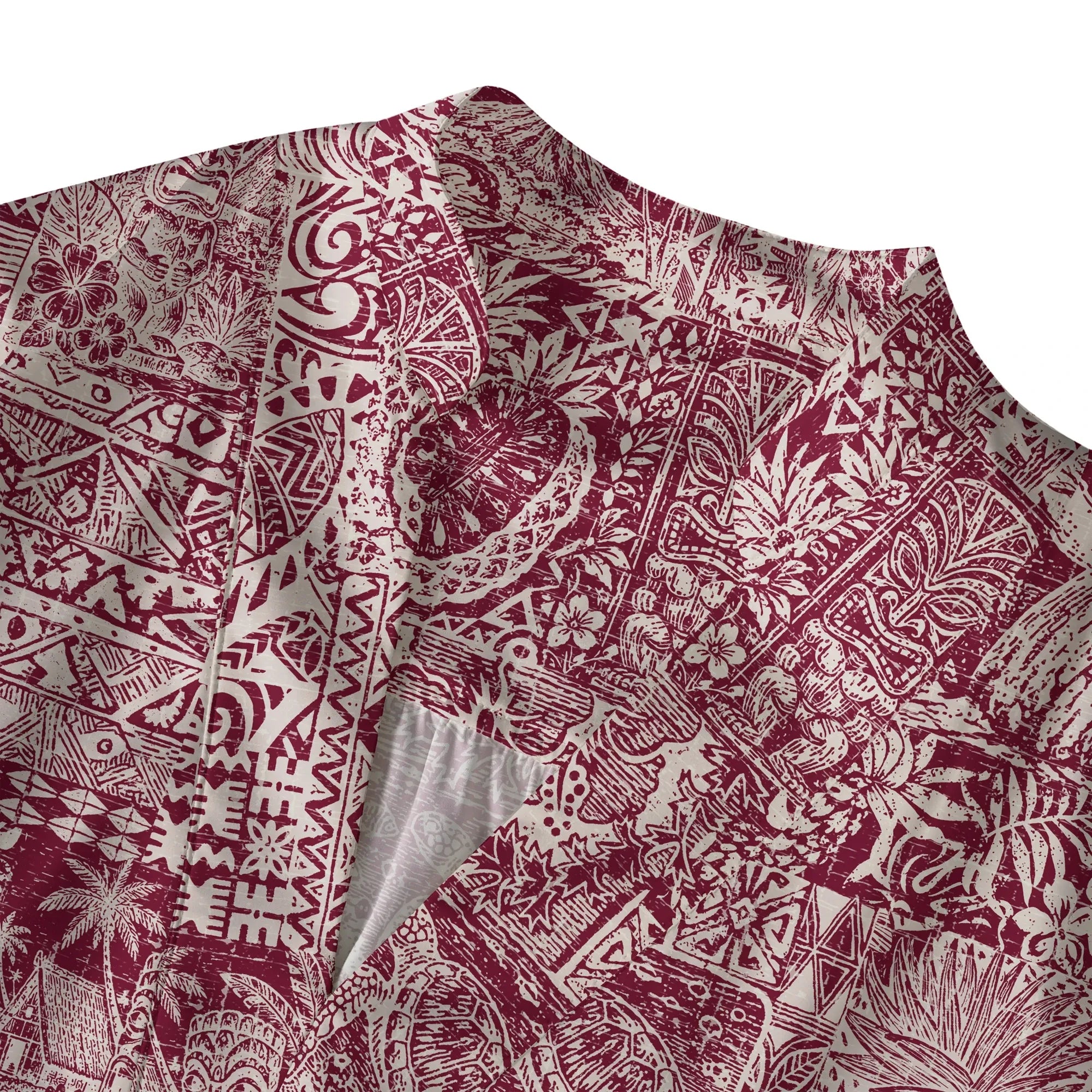 Red aloha Hawaiian blouse with marine life print, women's fashion