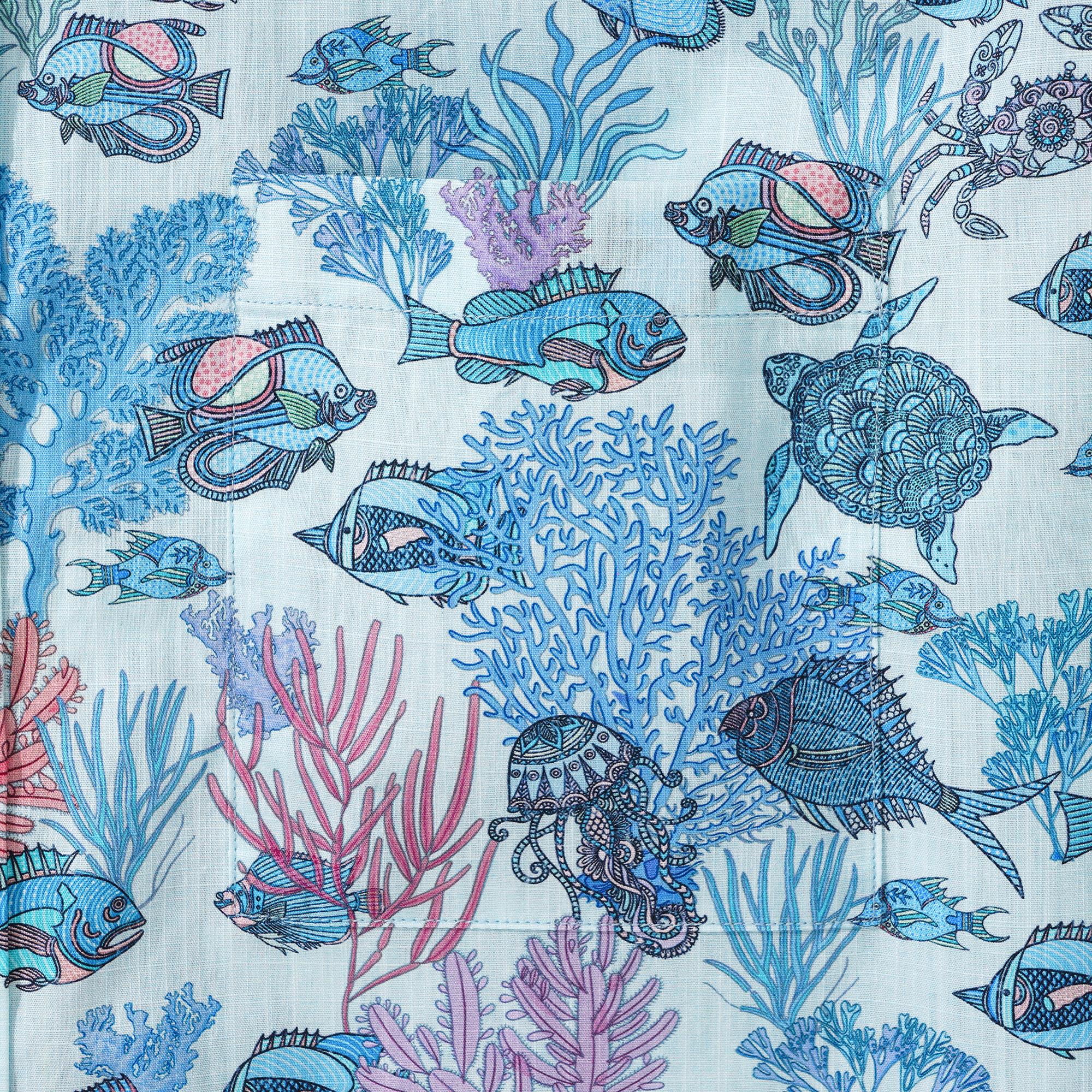 Blue Hawaiian Shirt for Men Fish Shirt à manches courtes à manches courtes 100% coton Blue balas Boho