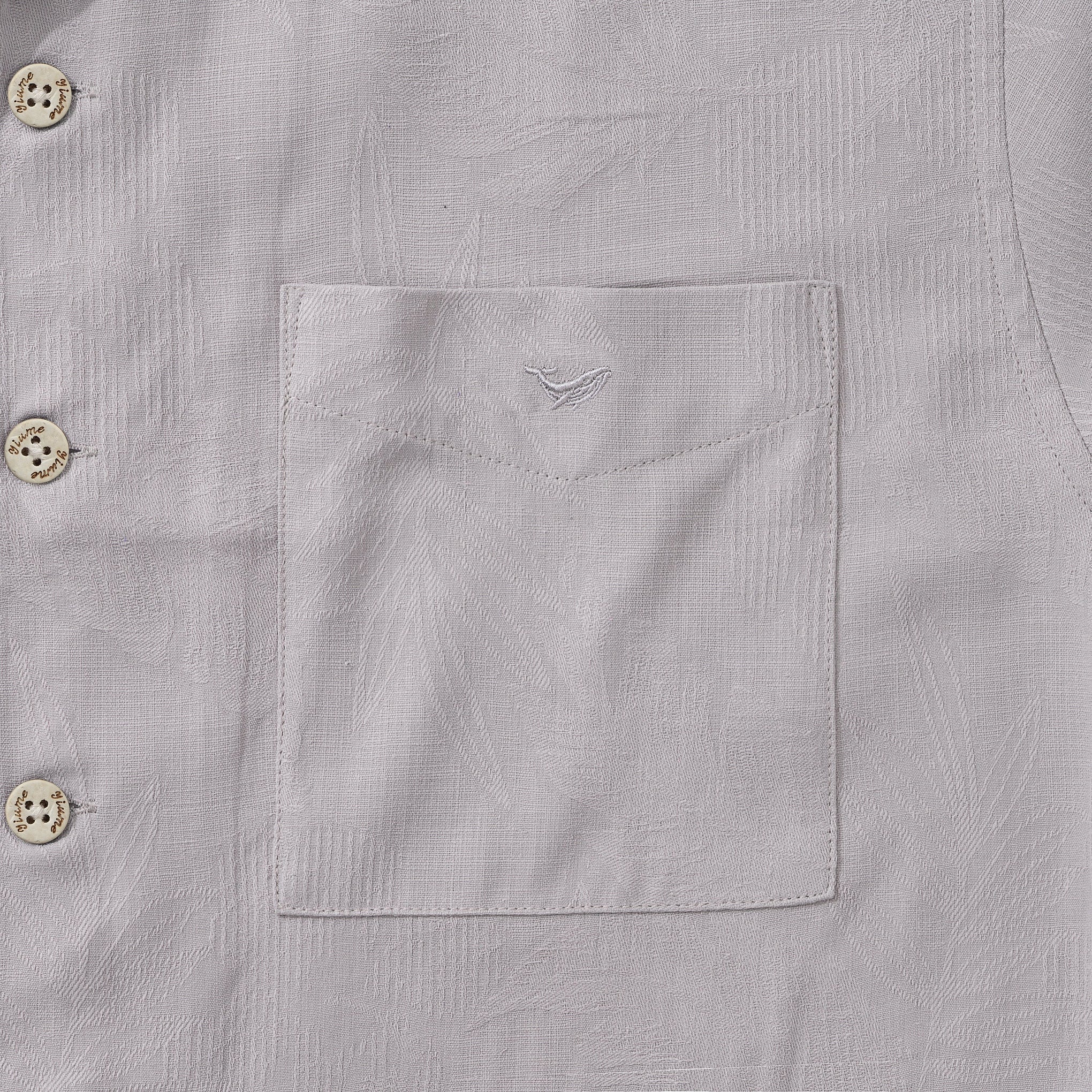 Chemise hawaïenne pour hommes en soie jacquard à col camp - Kaki clair