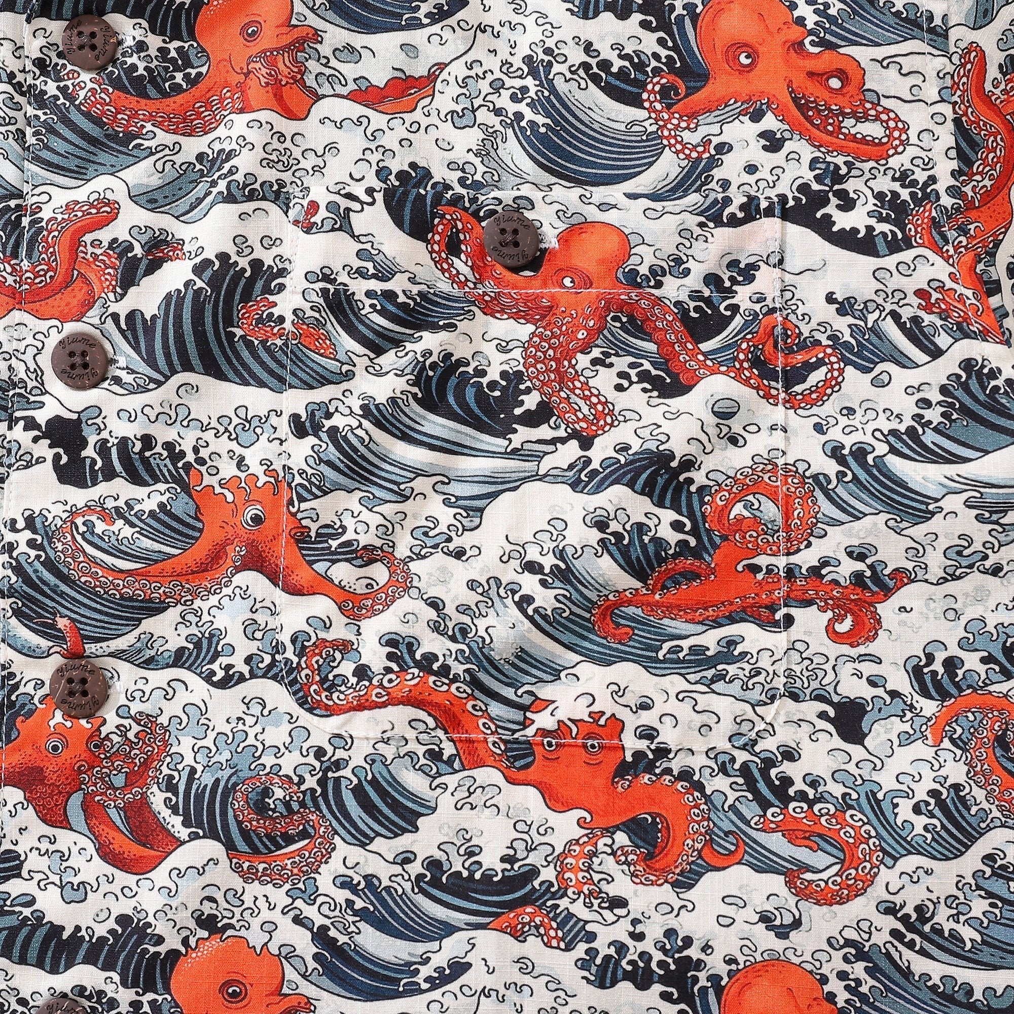 Hawaiian Shirt For Men Octopus Revelry Shirt Camp Collar 100% Cotton Shirt