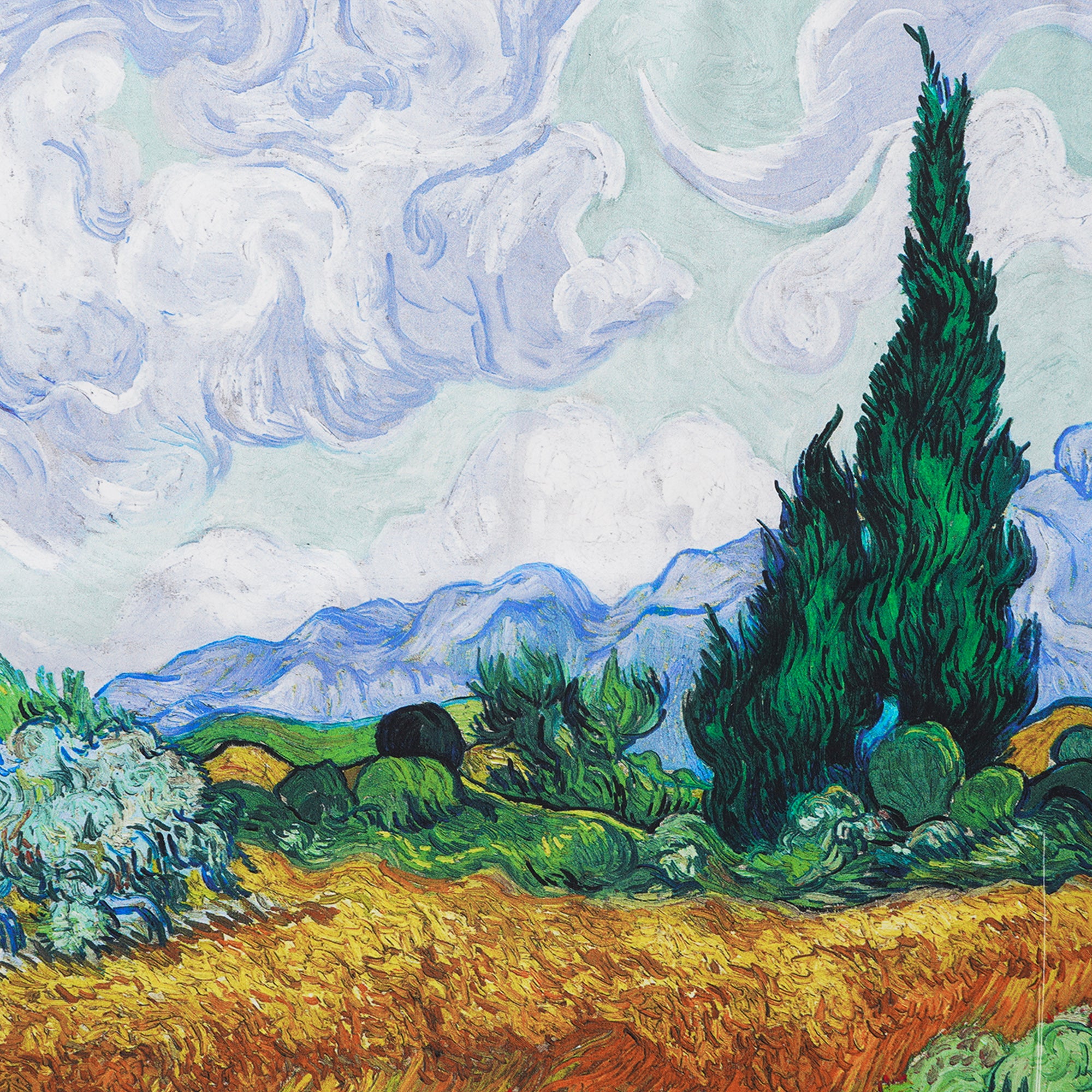 Écharpe carrée florale 100% Mulberry Silk Wheat Fields in Azure Harmony Wheat Fields in Azure Harmony 100% Silk 53 * 53CM