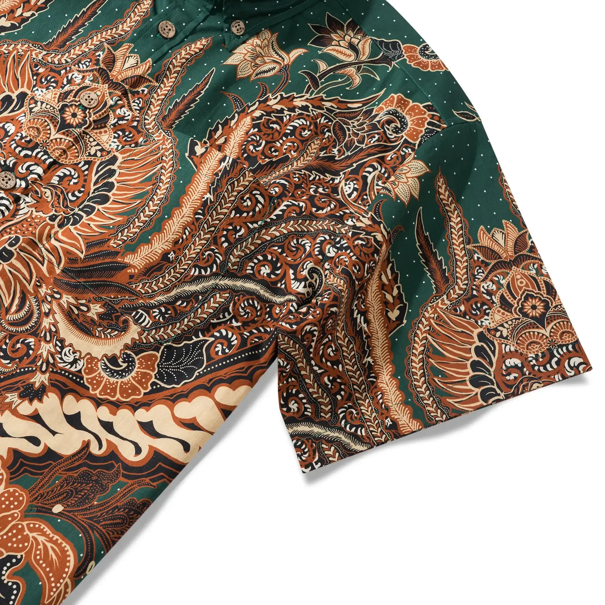 Button-down Indian art shirt with phoenix design