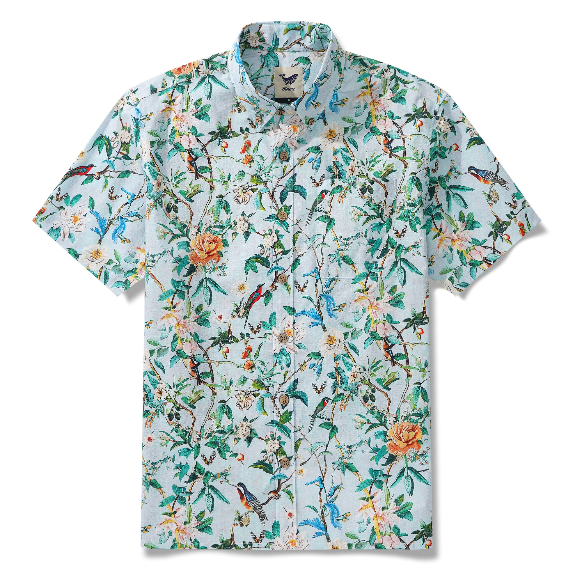 Chemise hawaïenne masculine à manches courtes à manches courtes 100% coton vert hawaiian Nature's chuchoter
