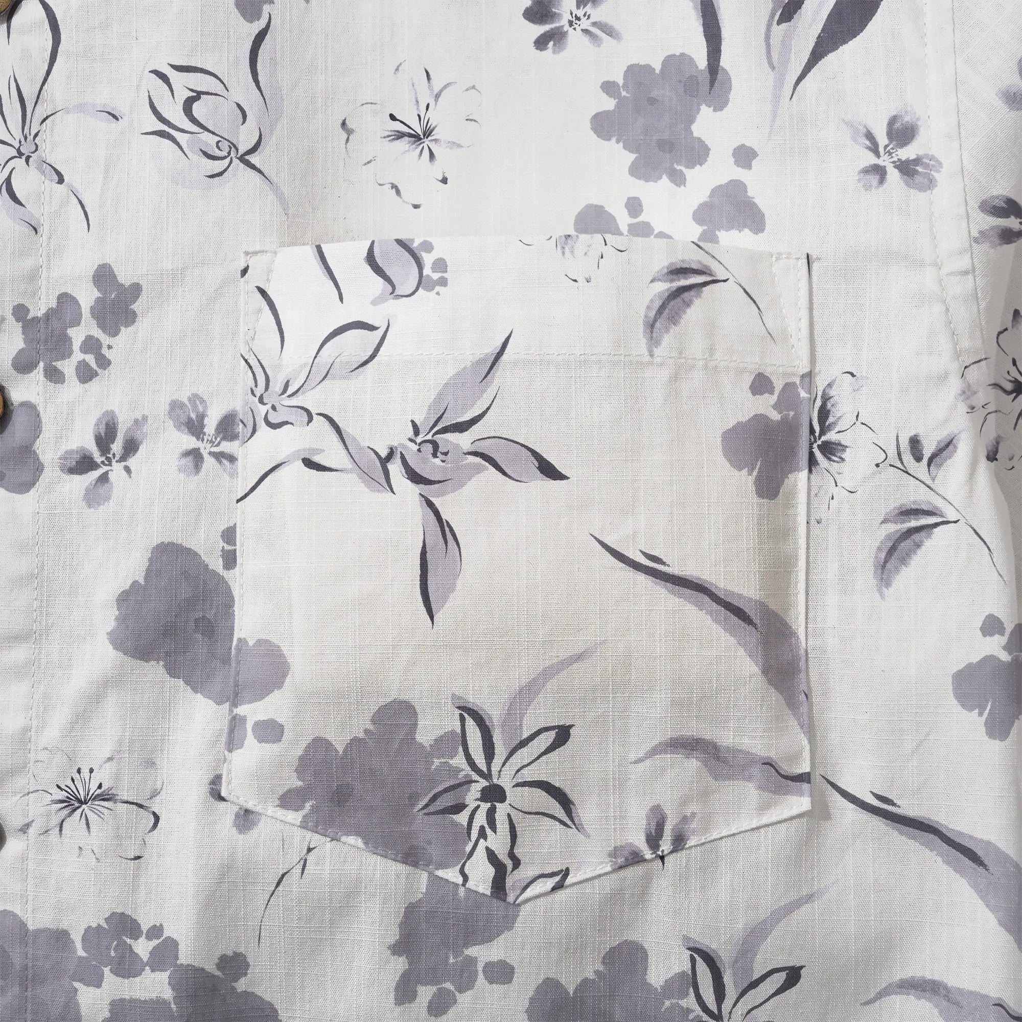 Men's button-up Hawaiian shirt, gray floral pattern