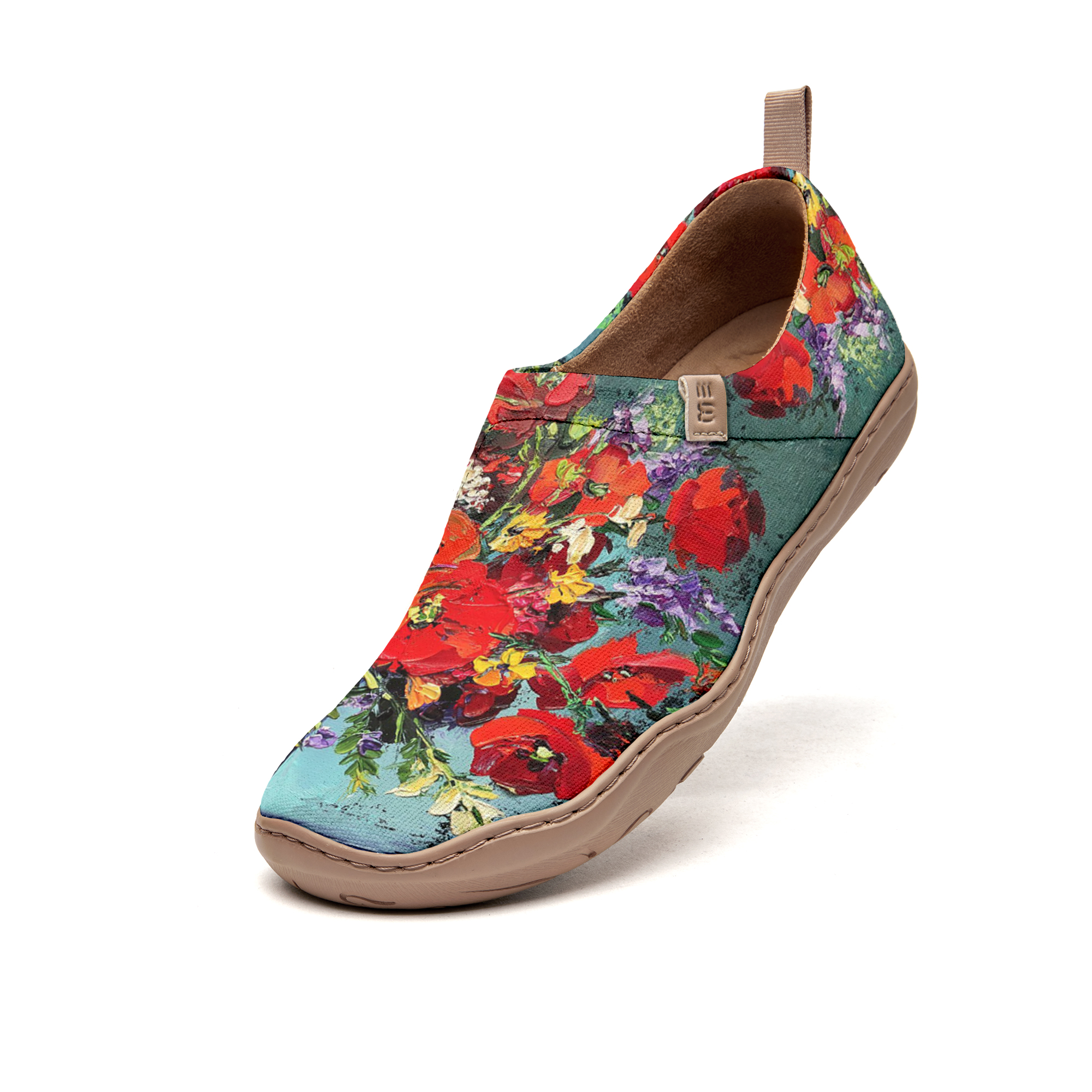Yiume Women's Art Slip-On Casual Canvas Shoes Red Oil Painting Flowers Painted,100% Cotton