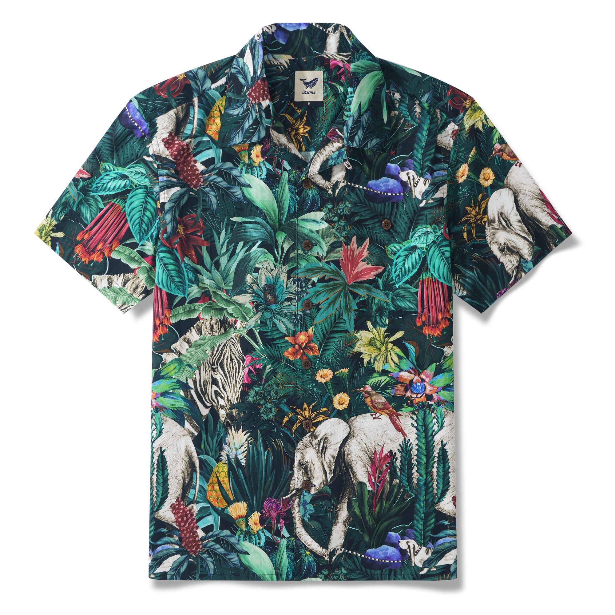 Jungle Enchantment Menagerie Chemise Aloha Hawaïenne à Manches Courtes en Coton 100% pour Hommes avec Col Camp