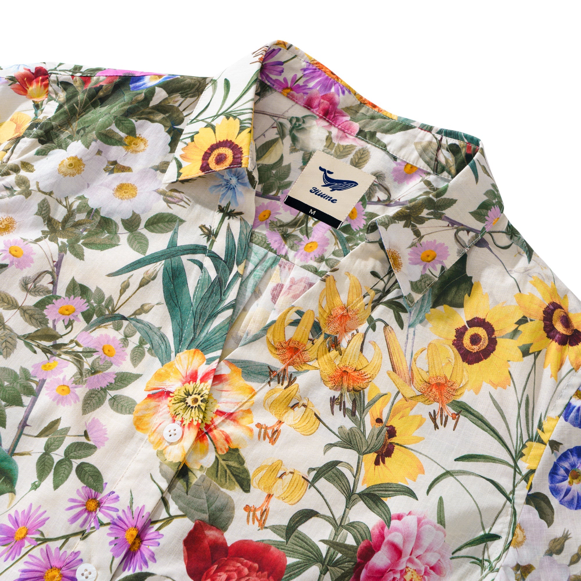 Sunlit Floral Beauty 100% Cotton Women's Short Sleeve V-neck Shirt Yellow Aloha Hawaiian Sunlit Floral Beauty Print-mismatched