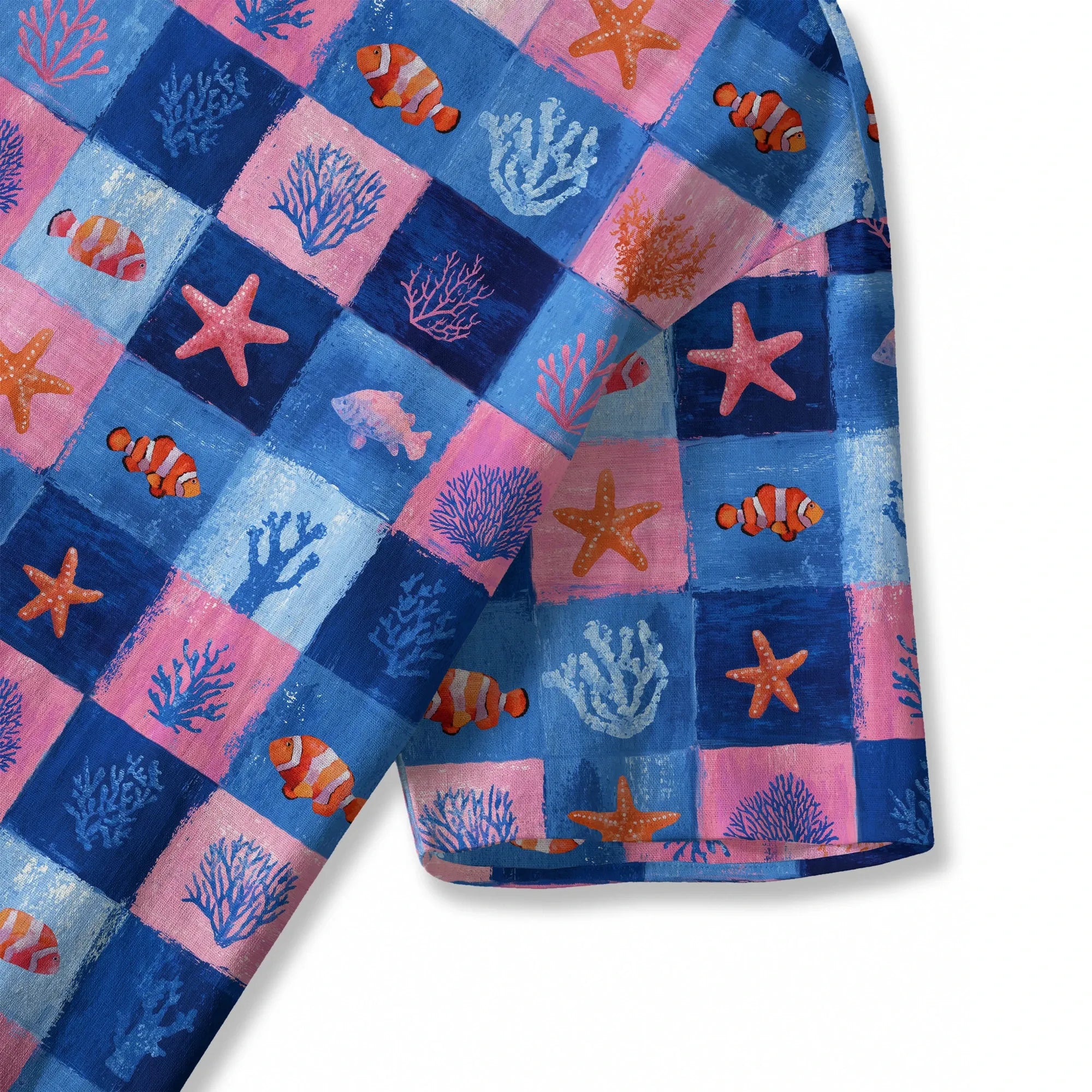 Ocean-inspired women's blouse, elbow sleeve, crew neck