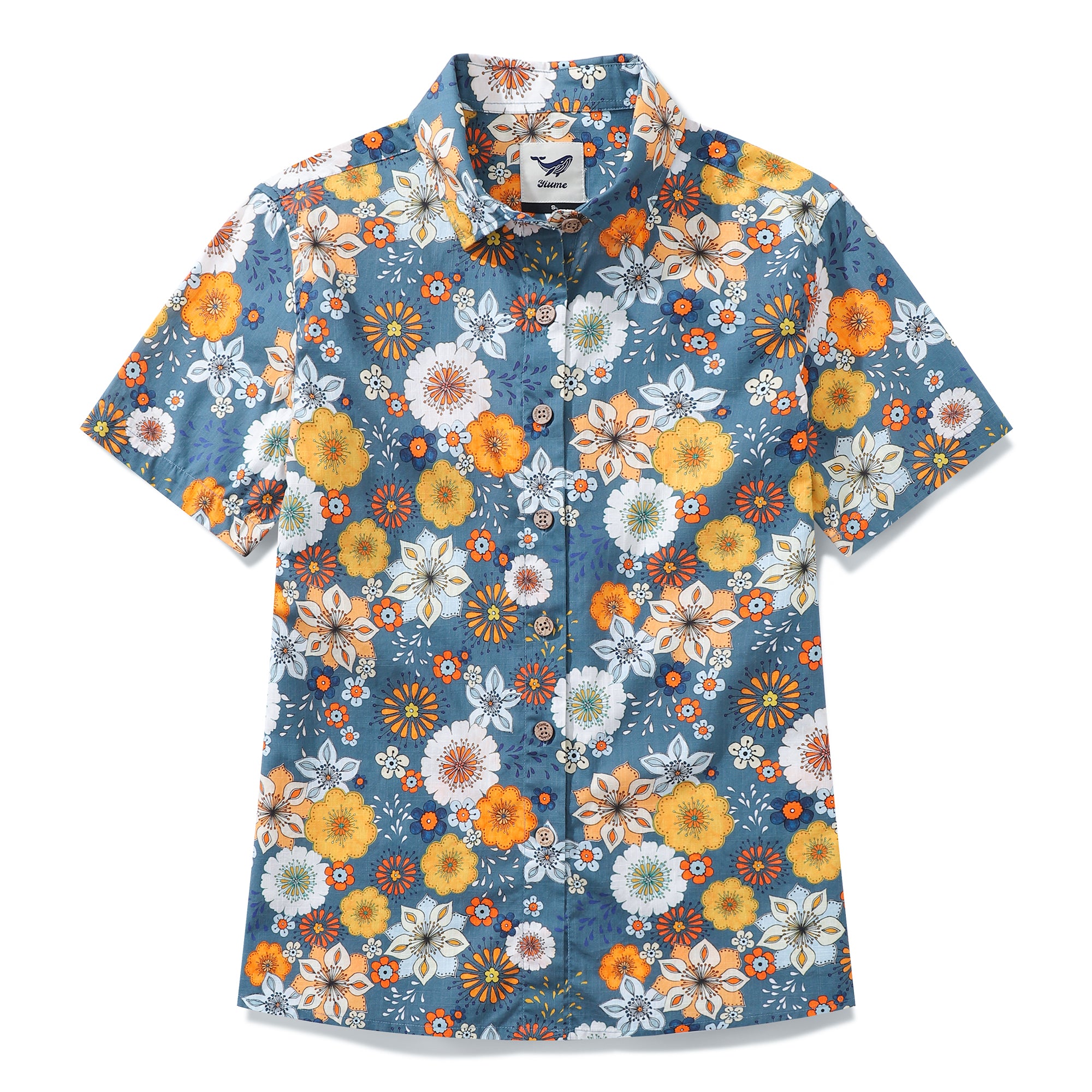 Camisa hawaiana de mujer con estampado floral de los años 60 de Samantha O' Malley, manga corta con botones de algodón