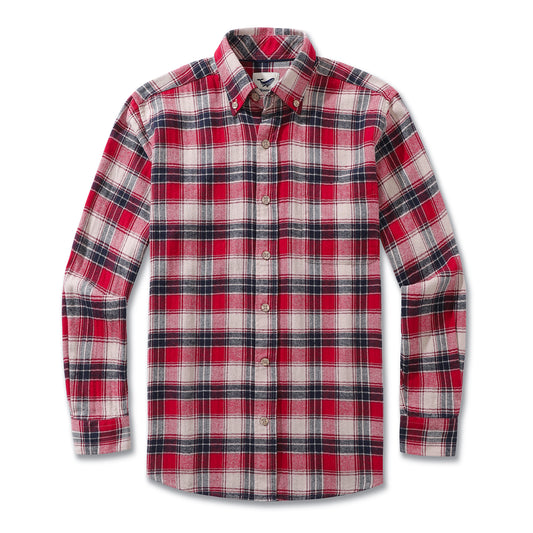 Men's Hawaiian Shirt Flannel Button-down Long Sleeve Classic Check Shirt - RED