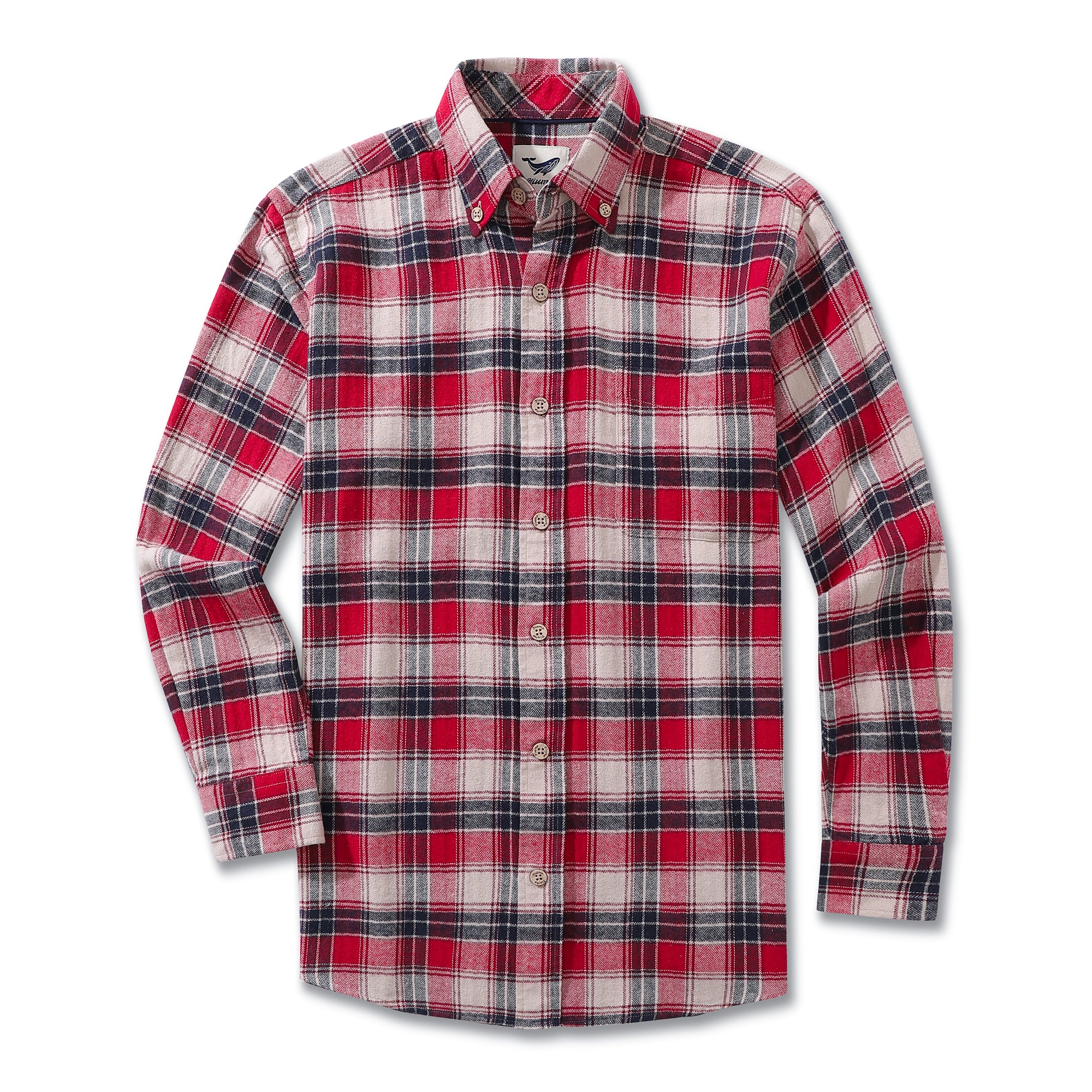 Men's Hawaiian Shirt Flannel Button-down Long Sleeve Classic Check Shirt - RED