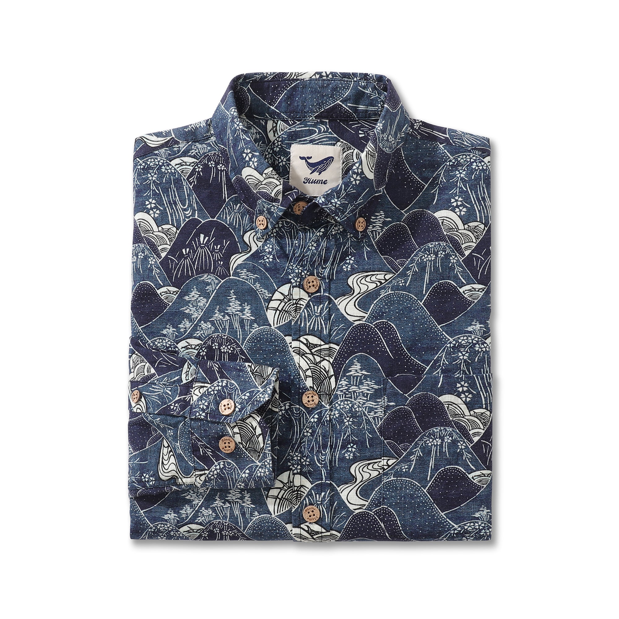 Men's Hawaiian Shirt Serenity Falls Cotton Button-down Long Sleeve Aloha Shirt