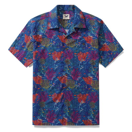 Hawaiihemd für das Aquarium von Andersson Grace Shirt Camp Collar 100 % Baumwolle