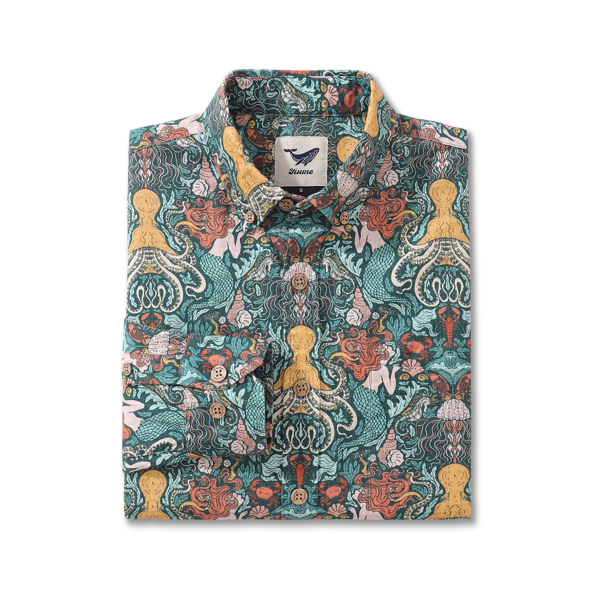Men's Hawaiian Shirt Mermaid By Jillian Anderson Cotton Button-down Long Sleeve Aloha Shirt