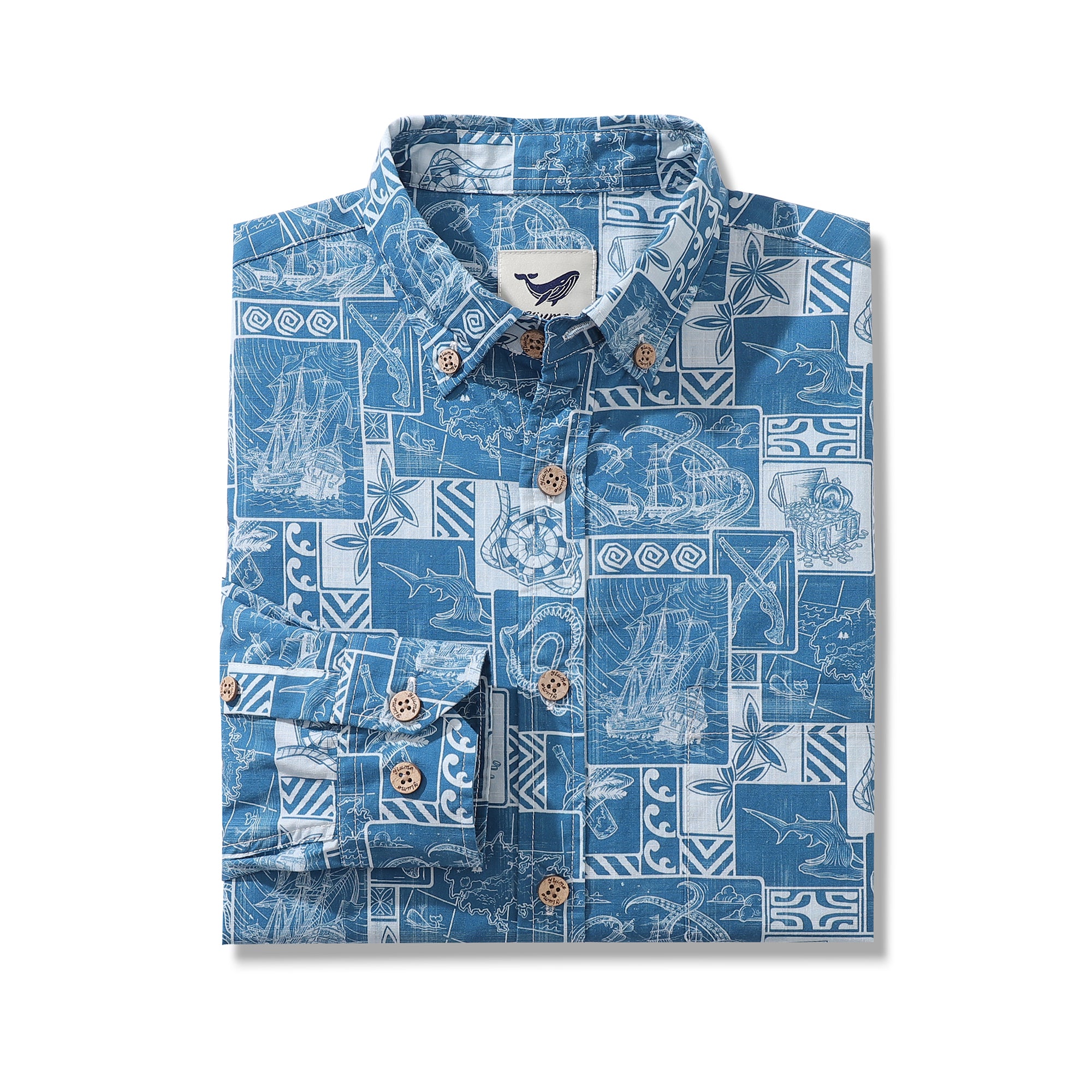 Men's Hawaiian Shirt Pirate's Adventure Cotton Button-down Long Sleeve Aloha Shirt