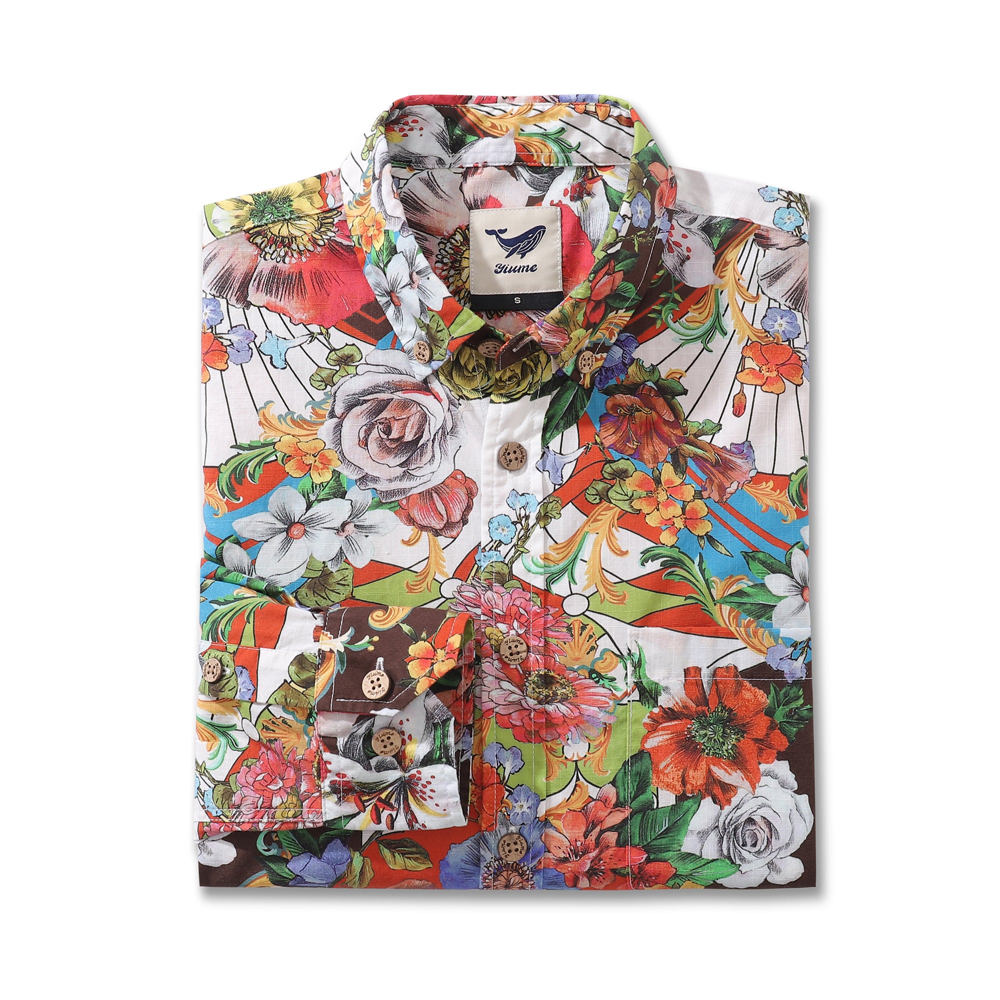 Men's Hawaiian Shirt Vibrant Blooms 1930s Vintage Long Sleeve Aloha Shirt