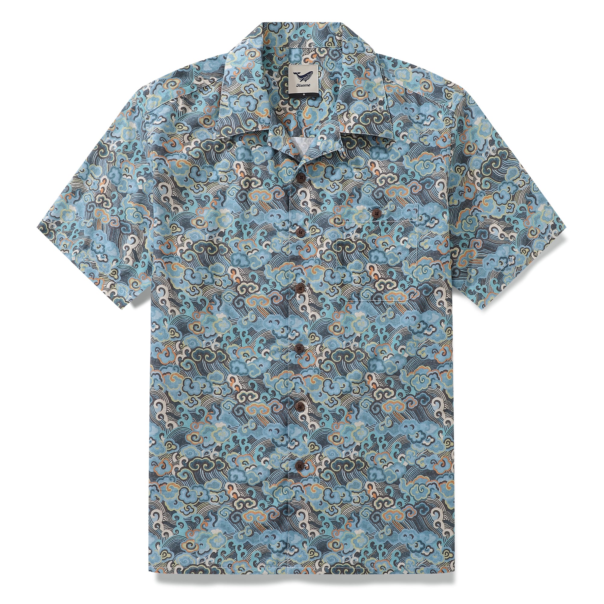 Hawaiian Shirt For Men Billowing waves Shirt Camp Collar 100% Cotton