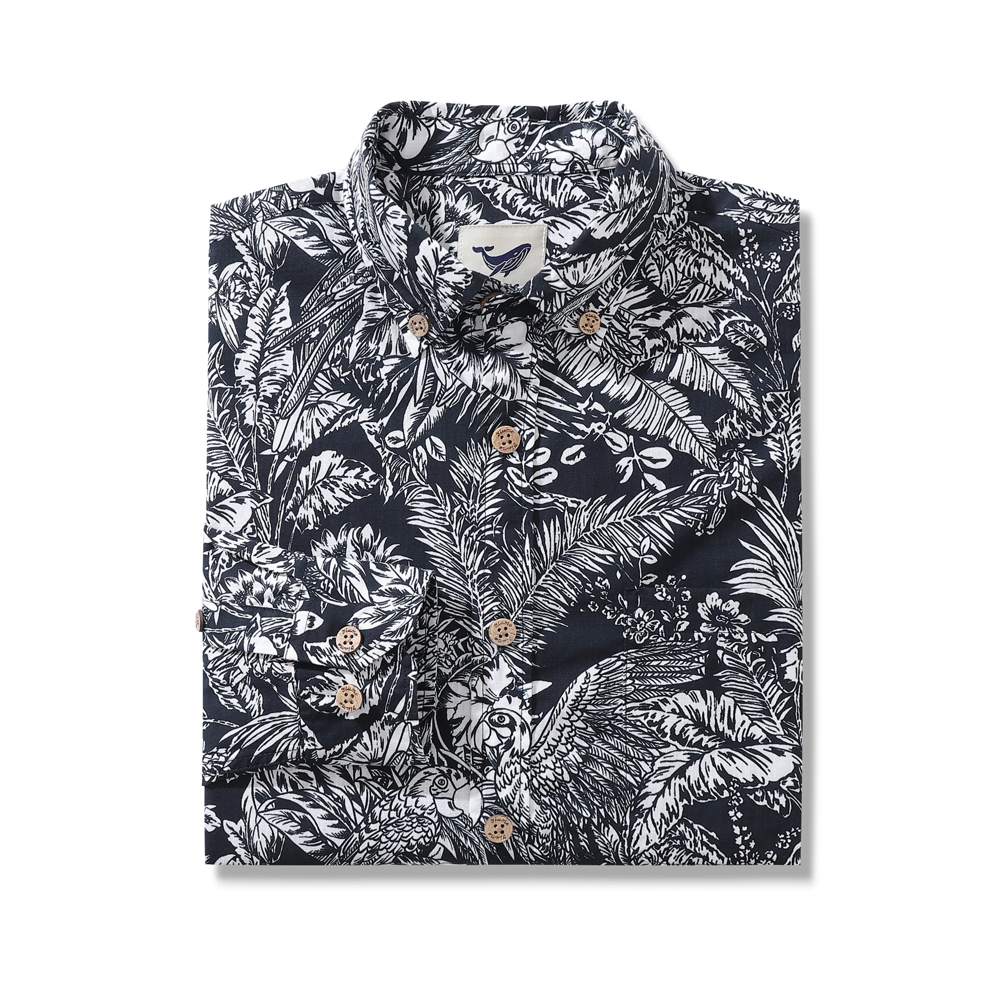 Herren Hawaiian Hemd Mystik des Regenwaldes Baumwolle Knopfverschluss Langarm Aloha Hemd