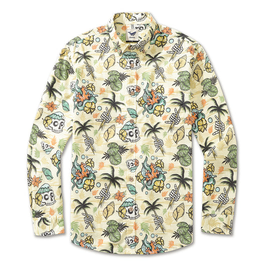Men's Hawaiian Shirt Mystic Tropics Print By Loinda Flow Cotton Button-down Long Sleeve Aloha Shirt