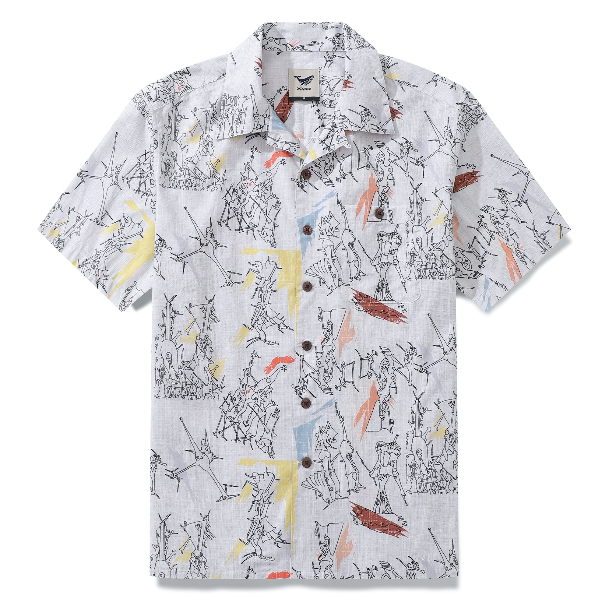 Hawaiian Shirt For Men Dadaism Shirt Camp Collar 100% Cotton