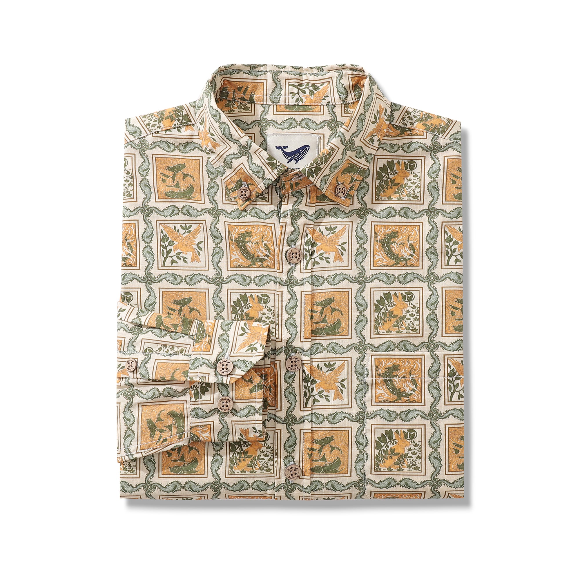Men's Hawaiian Shirt The Four Elements Grid Cotton Button-down Long Sleeve Aloha Shirt