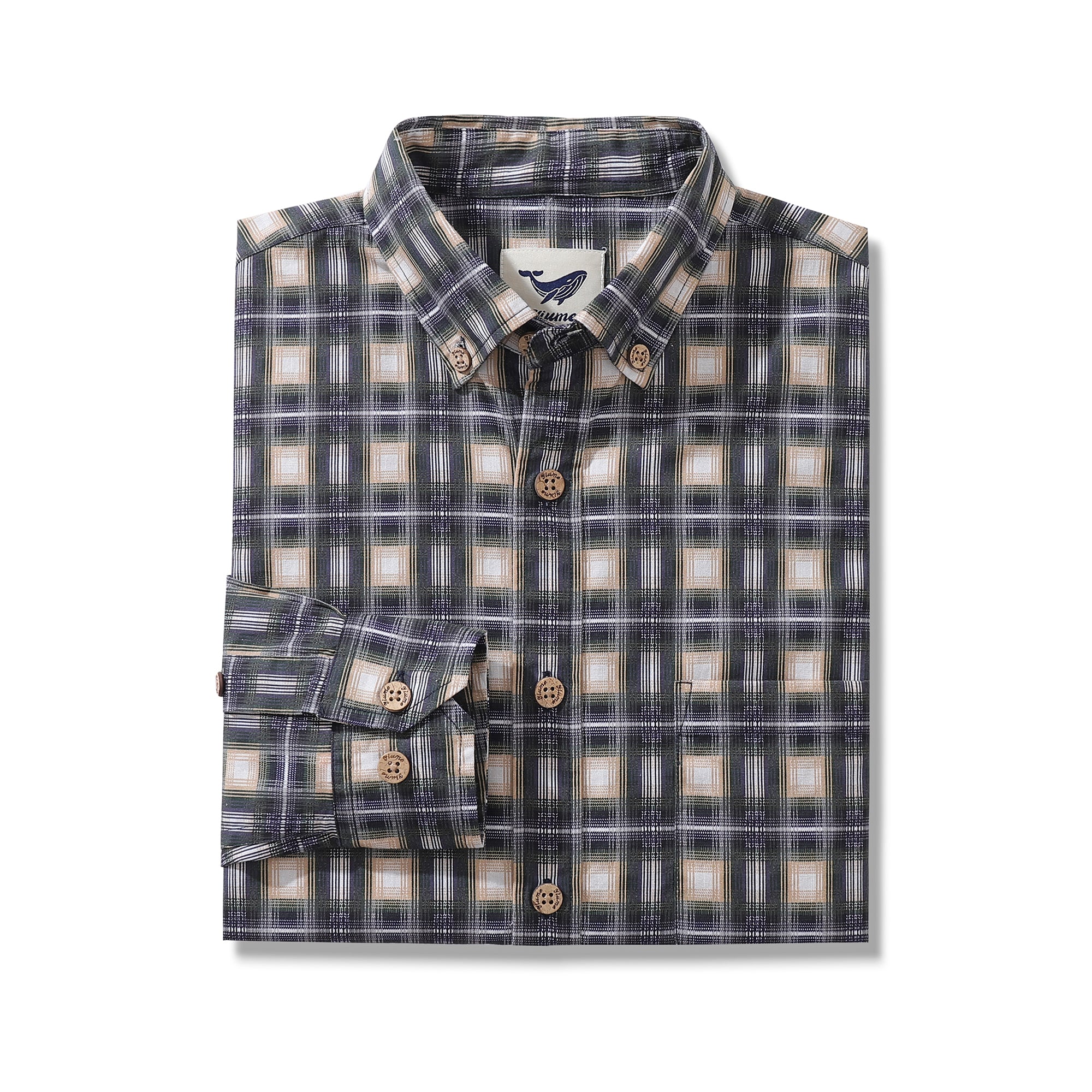 Men's Hawaiian Shirt Urban Sophistication Plaid Cotton Button-down Long Sleeve Aloha Shirt