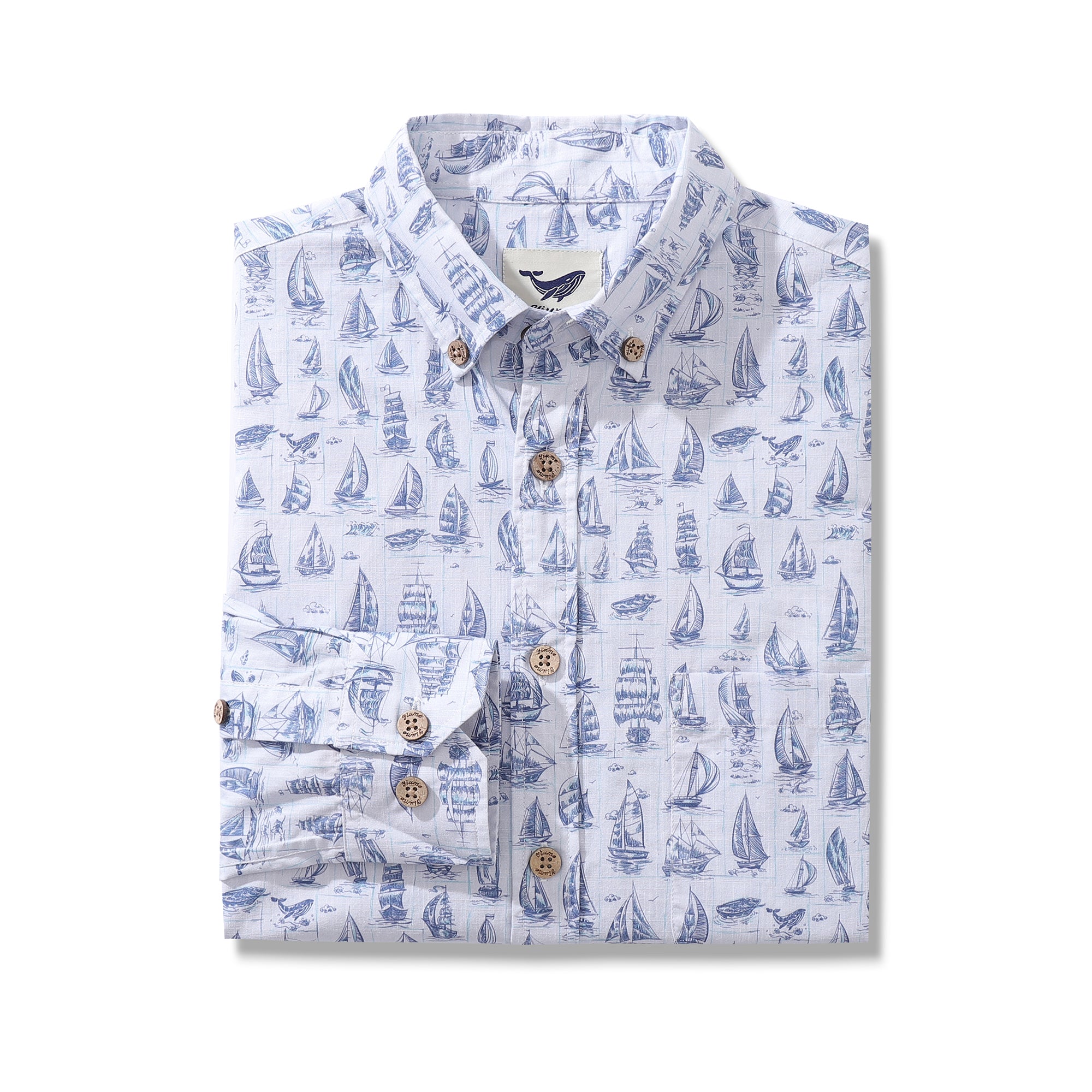 Men's Hawaiian Shirt Smooth Sailing Cotton Button-down Long Sleeve Aloha Shirt