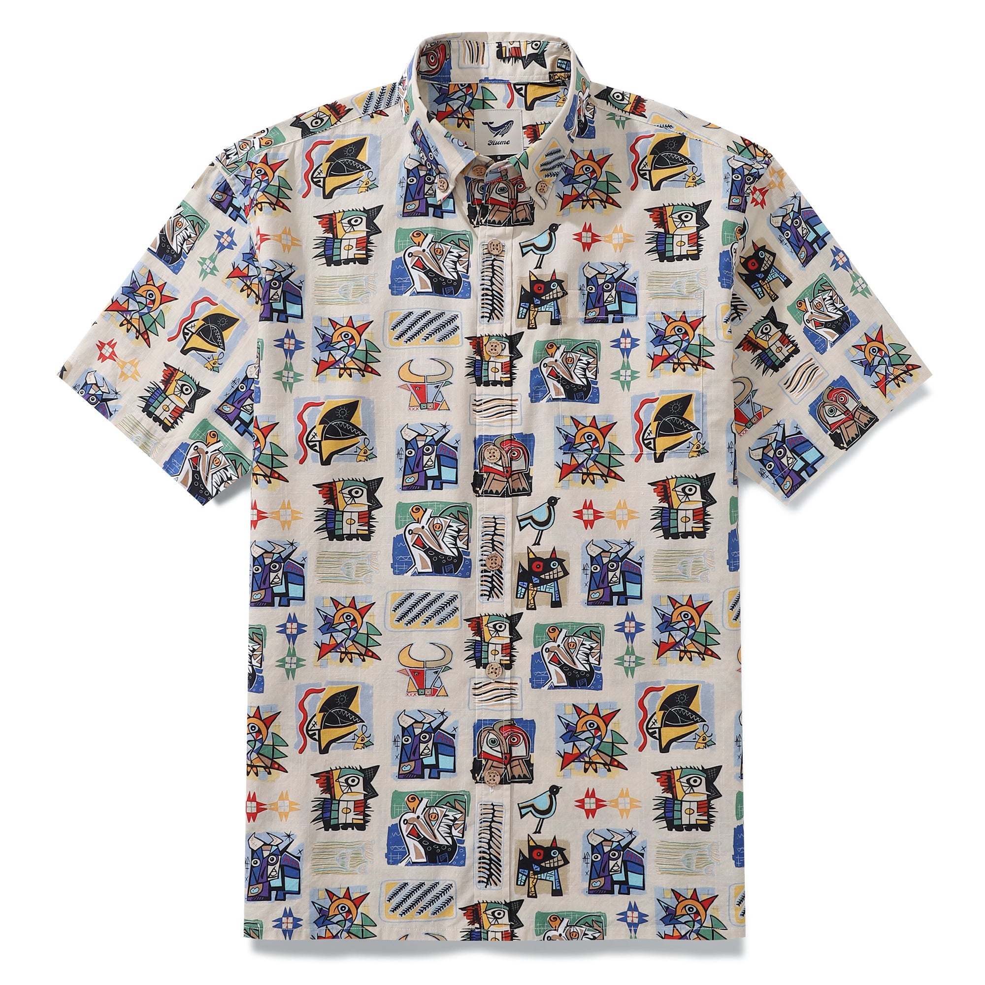 1960s Vintage Men's Hawaiian Shirt Jungle Explorer Cotton Button-down Short Sleeve Aloha Shirt