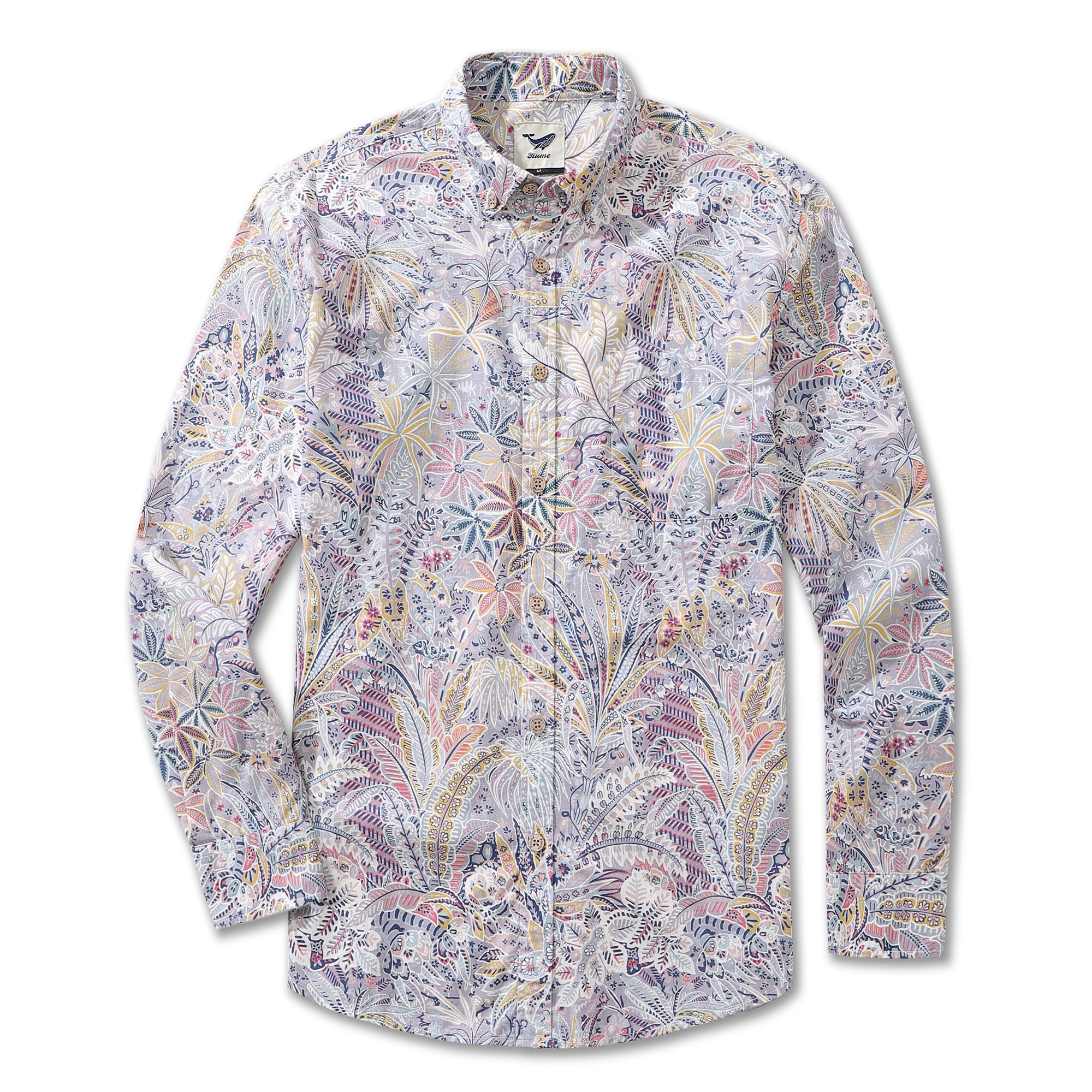 Men's Hawaiian Shirt Tropical Palm Tree Print Cotton Button-down Long Sleeve Aloha Shirt