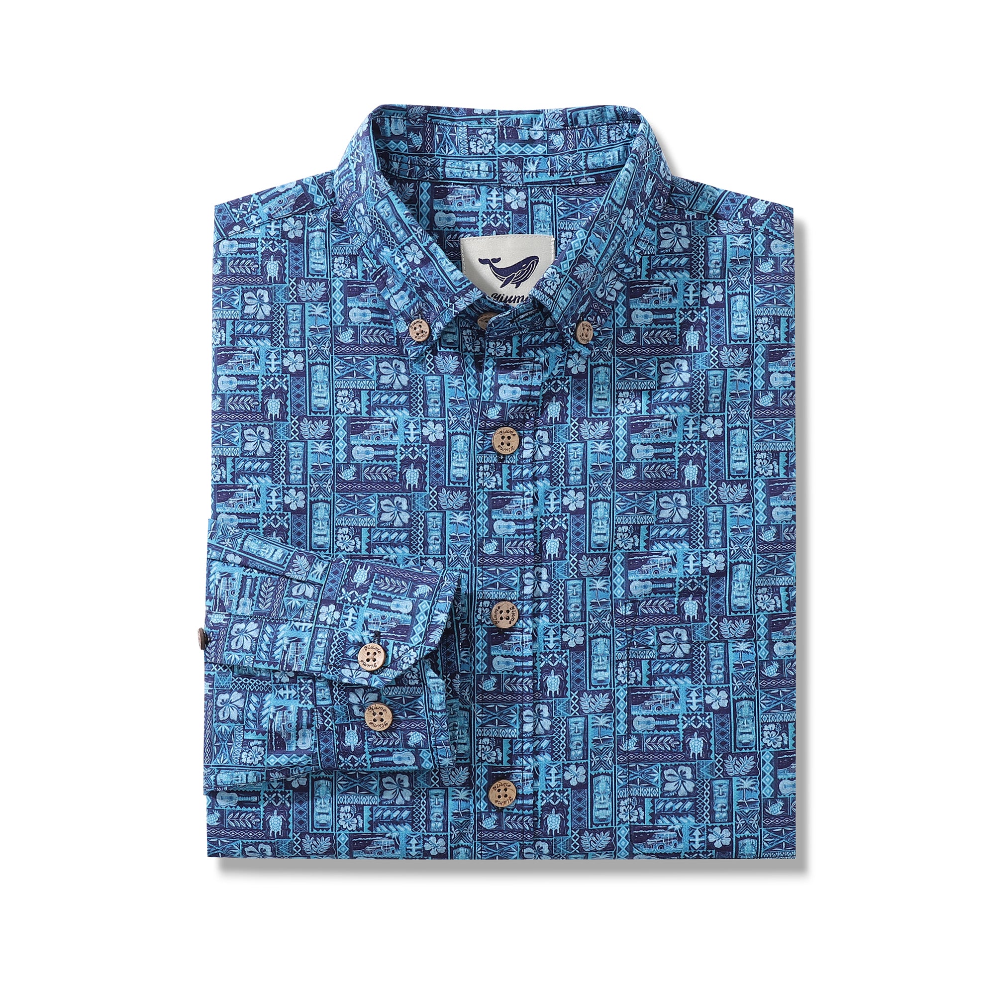 Men's Hawaiian Shirt TIKI Paradise Cotton Button-down Long Sleeve Aloha Shirt