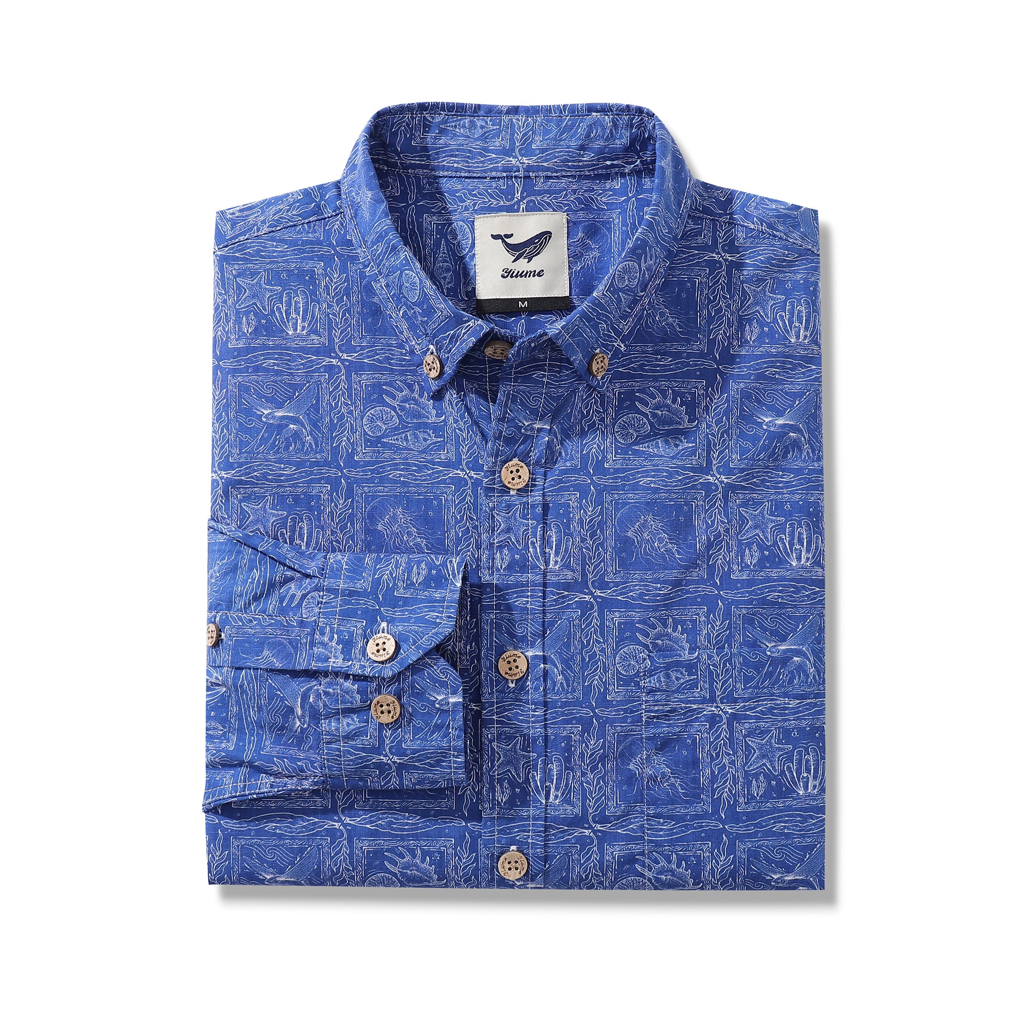 Men's Hawaiian Shirt Seascapes Serenade Print Cotton Button-down Long Sleeve Aloha Shirt