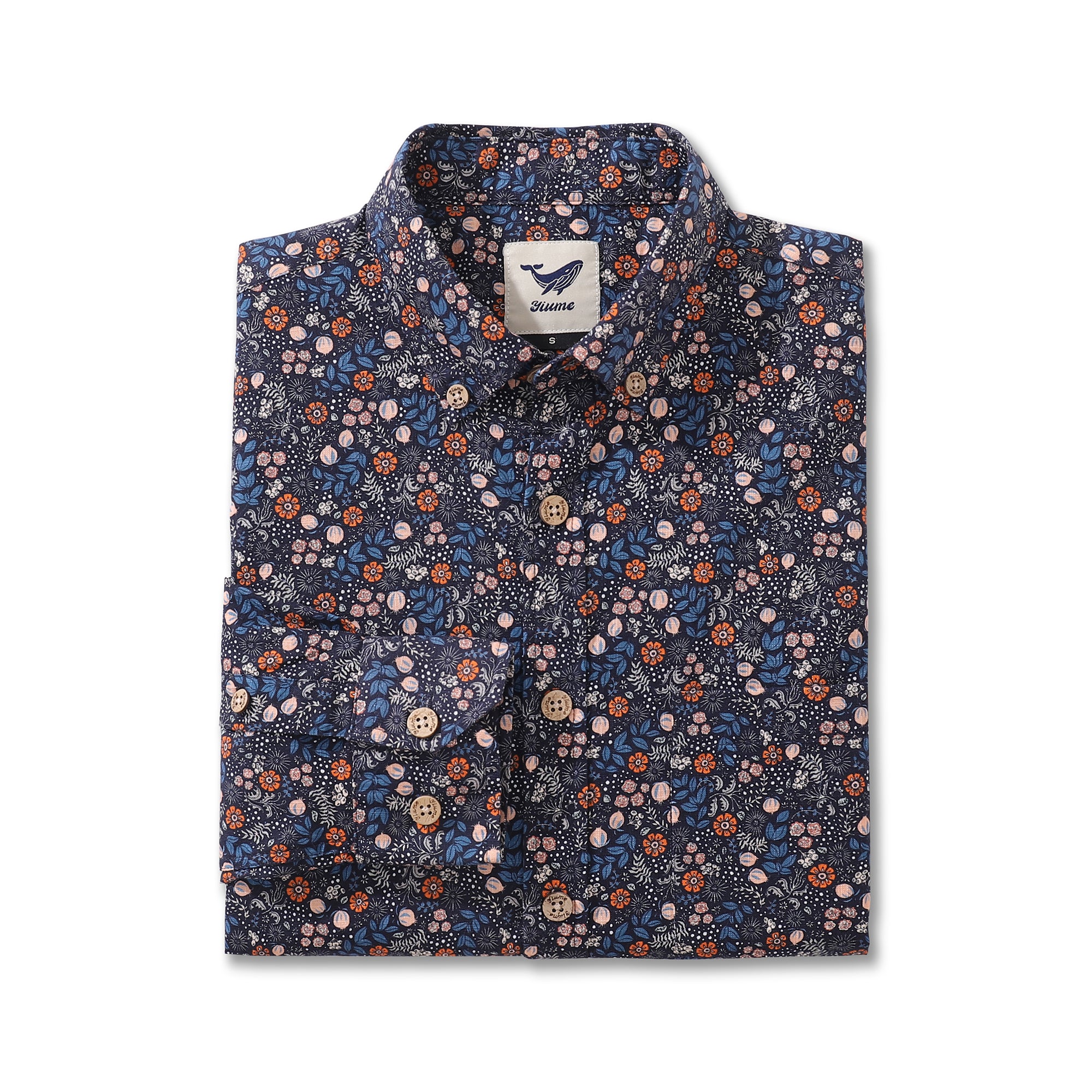 Men's Hawaiian Shirt Falla Pattern By Isoletto Design Cotton Button-down Long Sleeve Aloha Shirt
