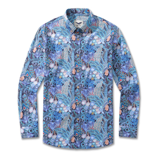 Herren Hawaii-Hemd mit Blumenmuster Serie 2 Druck Baumwolle Knopf-down Langarm Aloha-Hemd