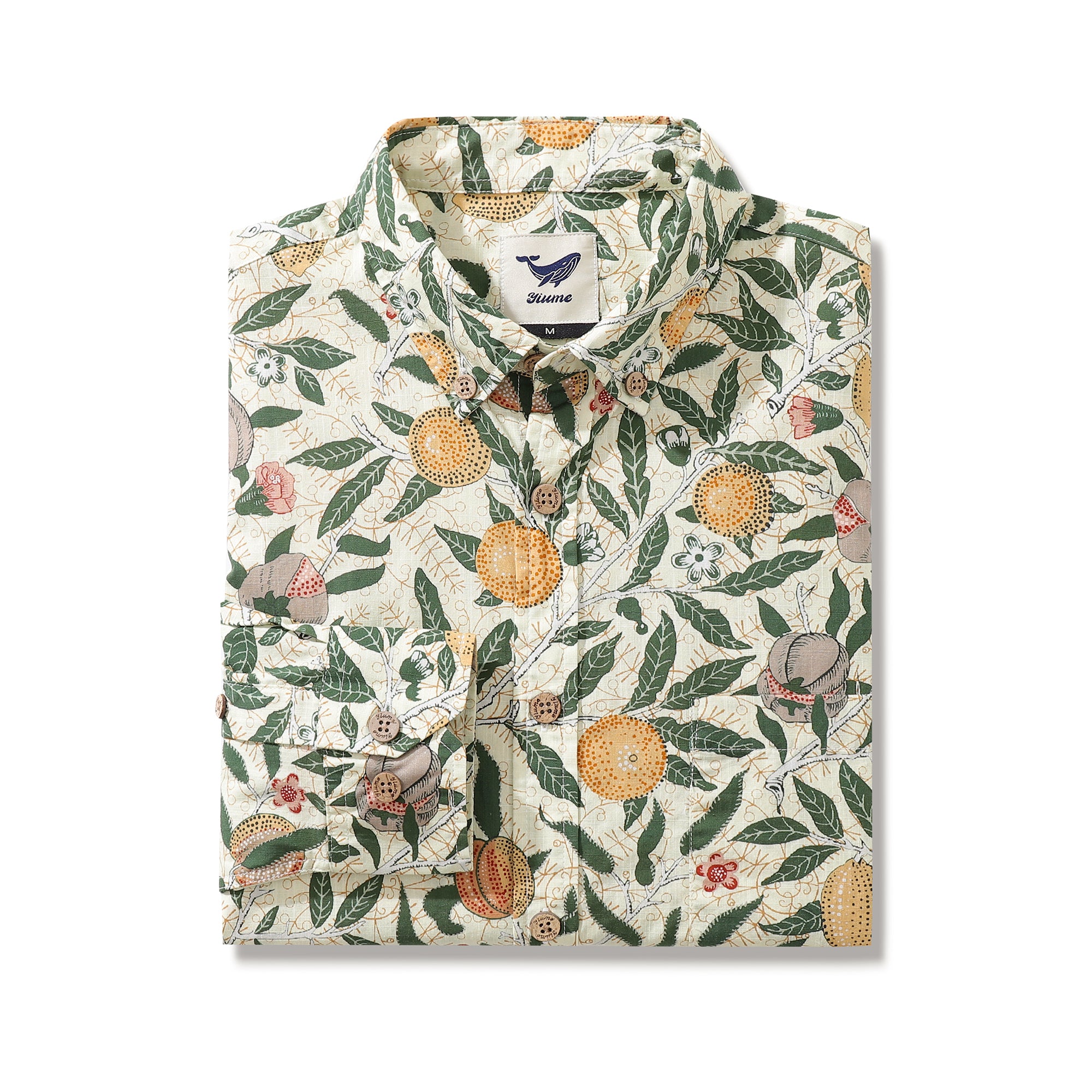 Men's Hawaiian Shirt William Morris Fruit Pomegranates Designer Cotton Button-down Long Sleeve Aloha Shirt